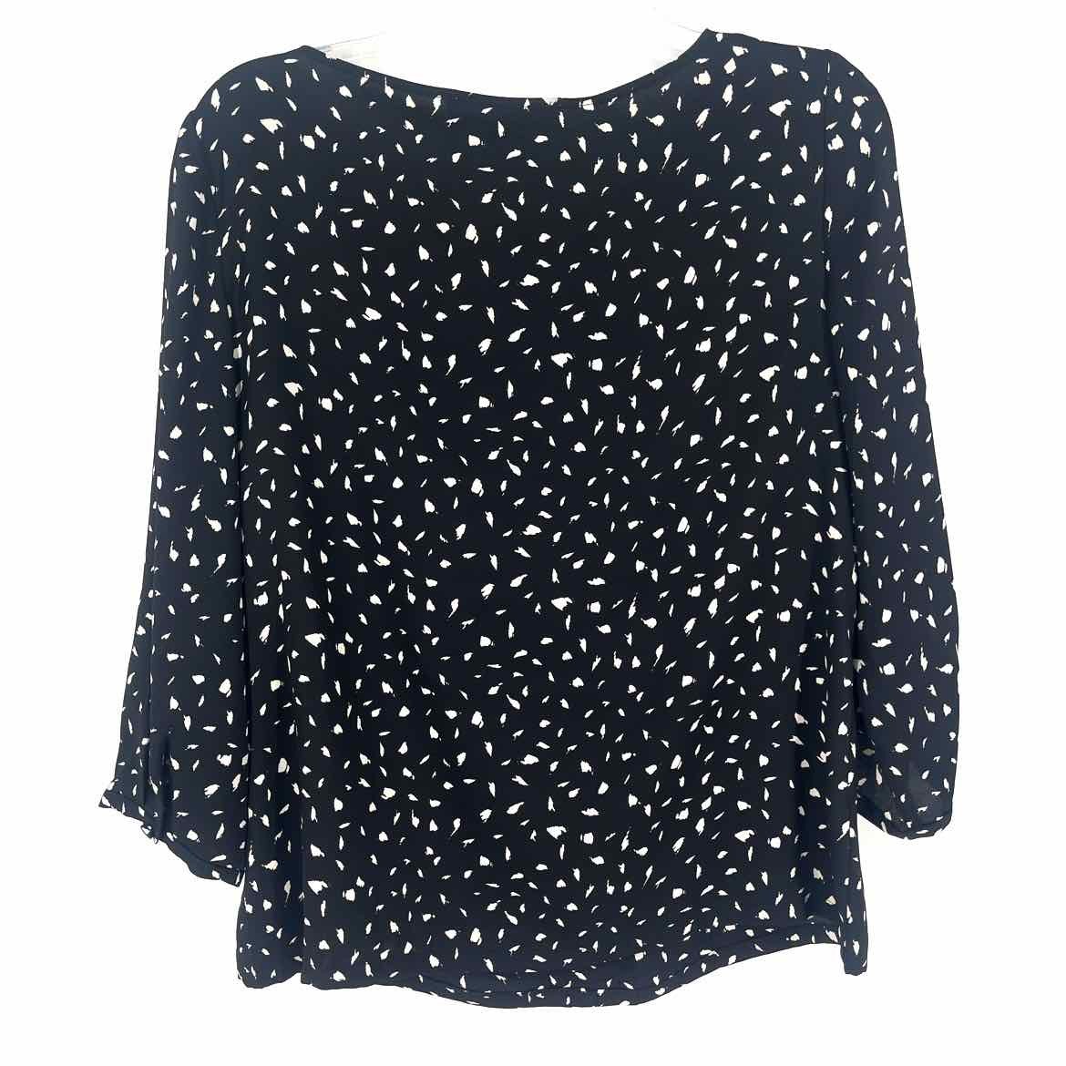 Size P MEDIUM LOFT Black Beige Spotted Blouse