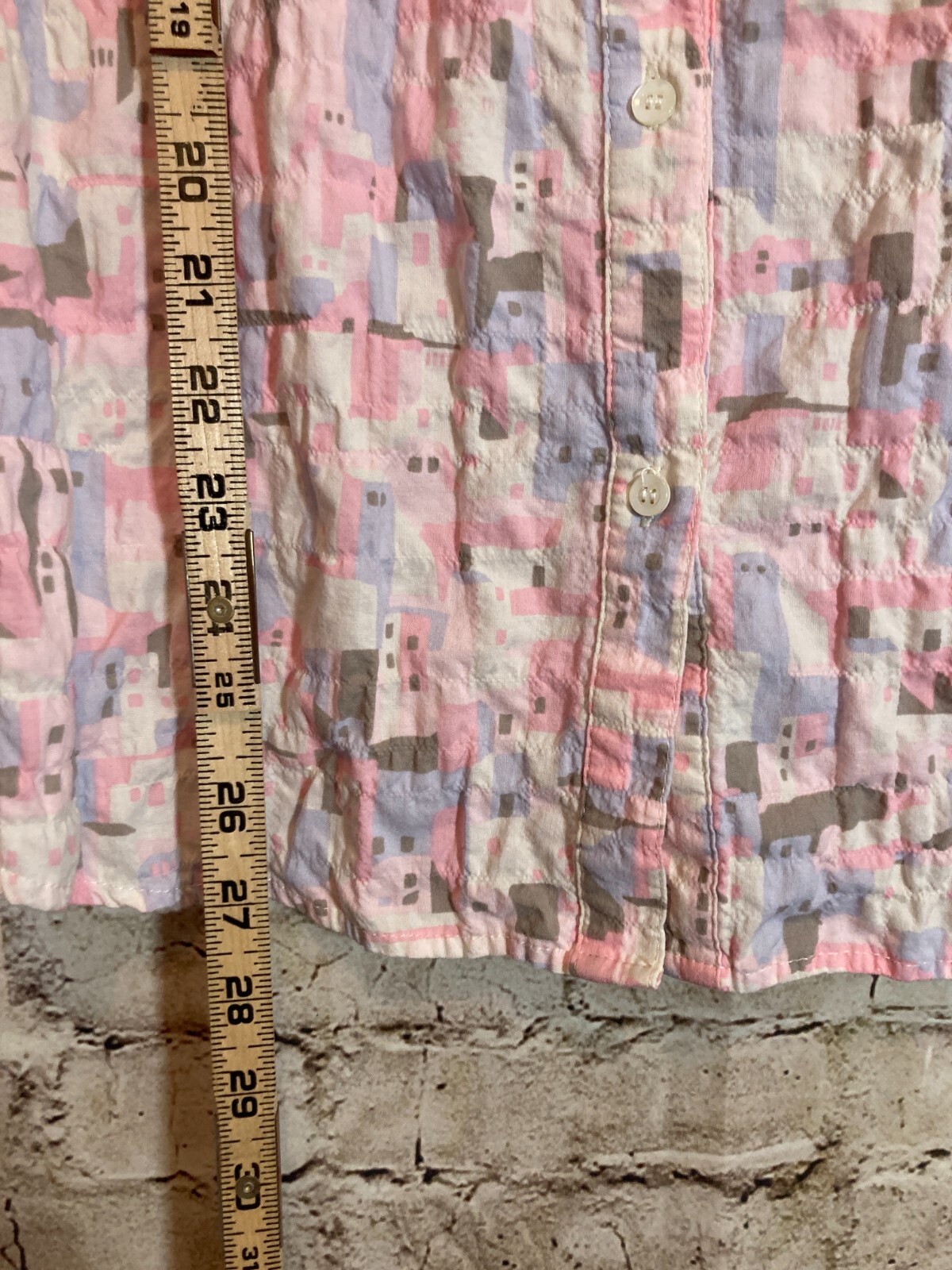 J. McLaughlin Top Womens Medium Pastel Crinkled Art To Wear Button Up Beachy