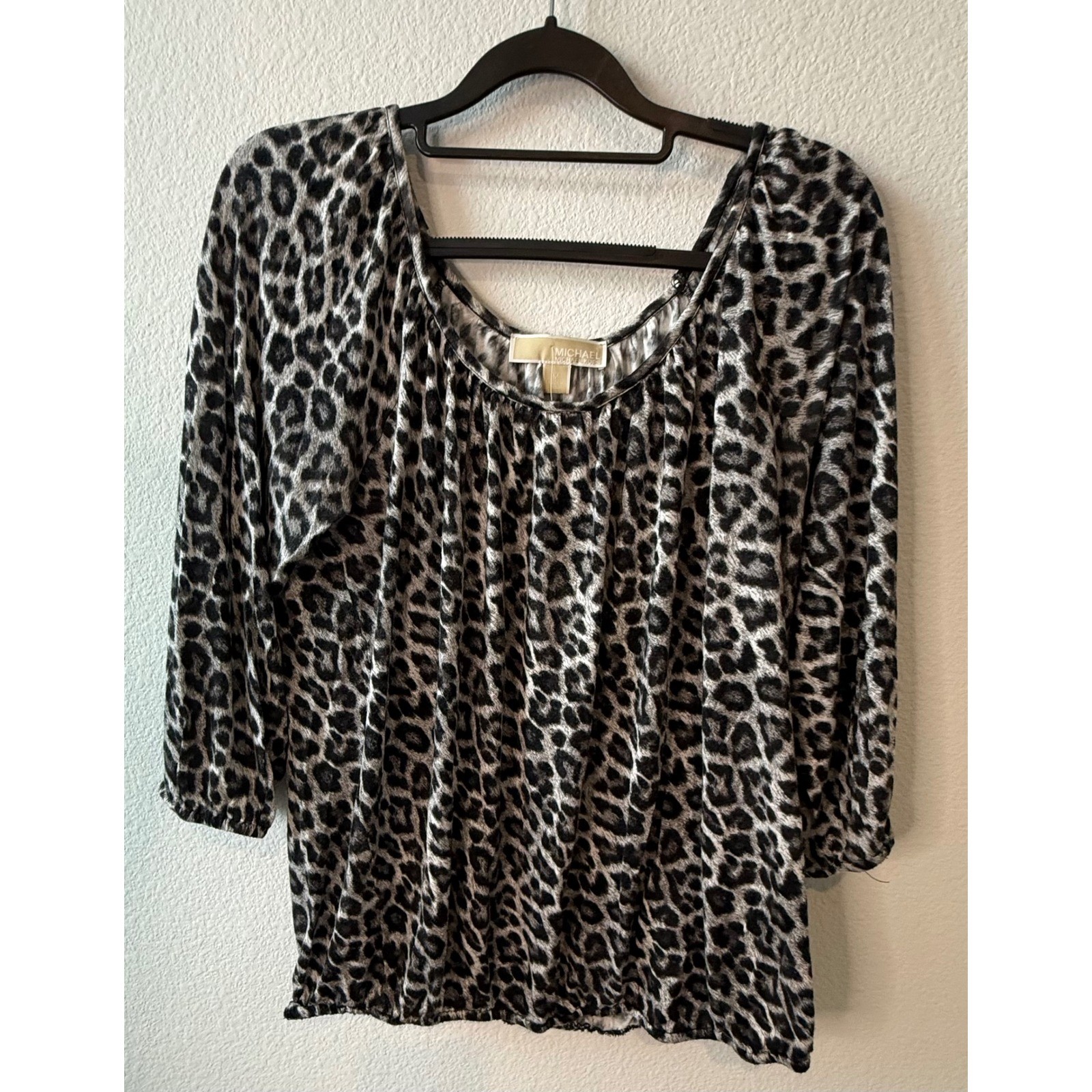 Michael Michael Kors Gray Leopard Print Scoop Neck 3/4 Sleeve Blouse Medium