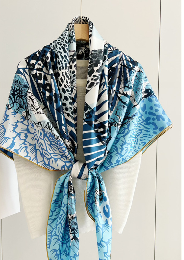 100% Silk leopard Print Pure Twill Silk Wrap Scarf Bandana Large Shawl 53″ NEW