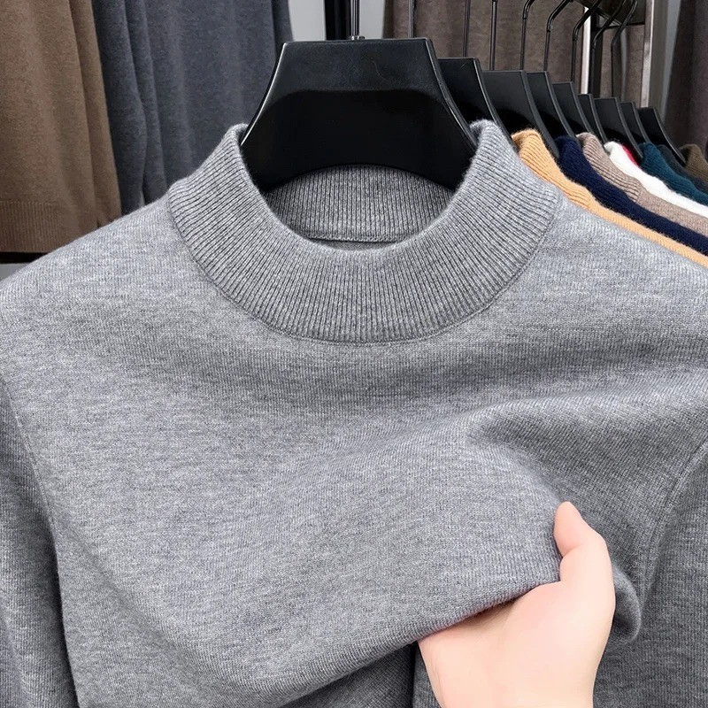 Men’s Cashmere Sweater Mock Neck Sweaters Knit Pullover for Male Men Knitwear.