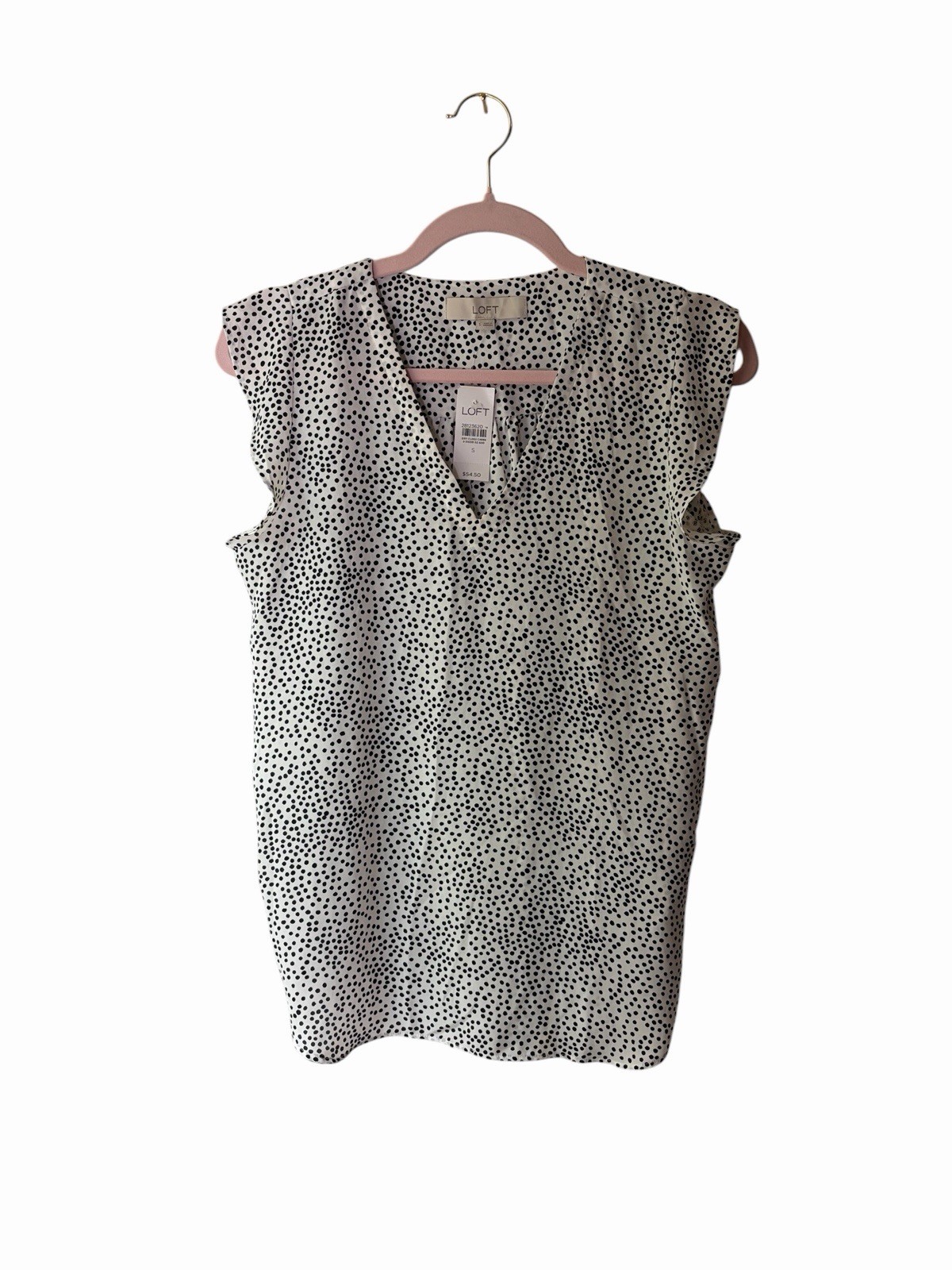 LOFT Women’s White/Black Polka Dot V-Neck Sleeveless Blouse Top Size S