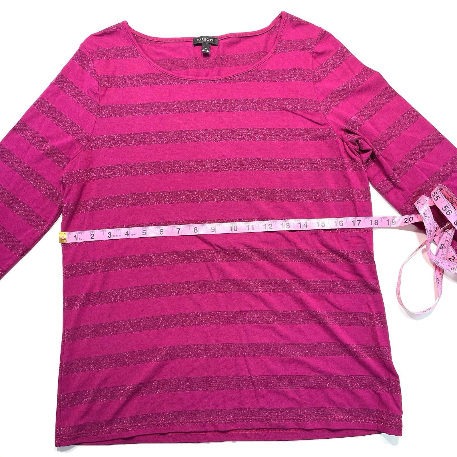 Talbots Long Sleeve Pink Striped Top Solid And Metallic Size Medium