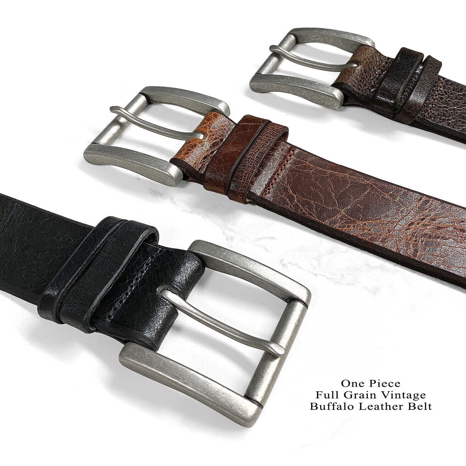 Classic Casual Full Leather Belt Vintage 100% Genuine Leather Belt 1-1/2″ wide
