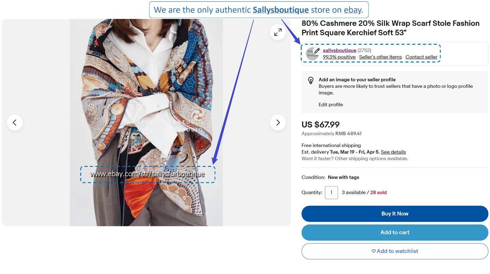Sallys 70% Cashmere 30% Silk Wrap Scarf Feather Print Double Face Shawl 53″ Navy