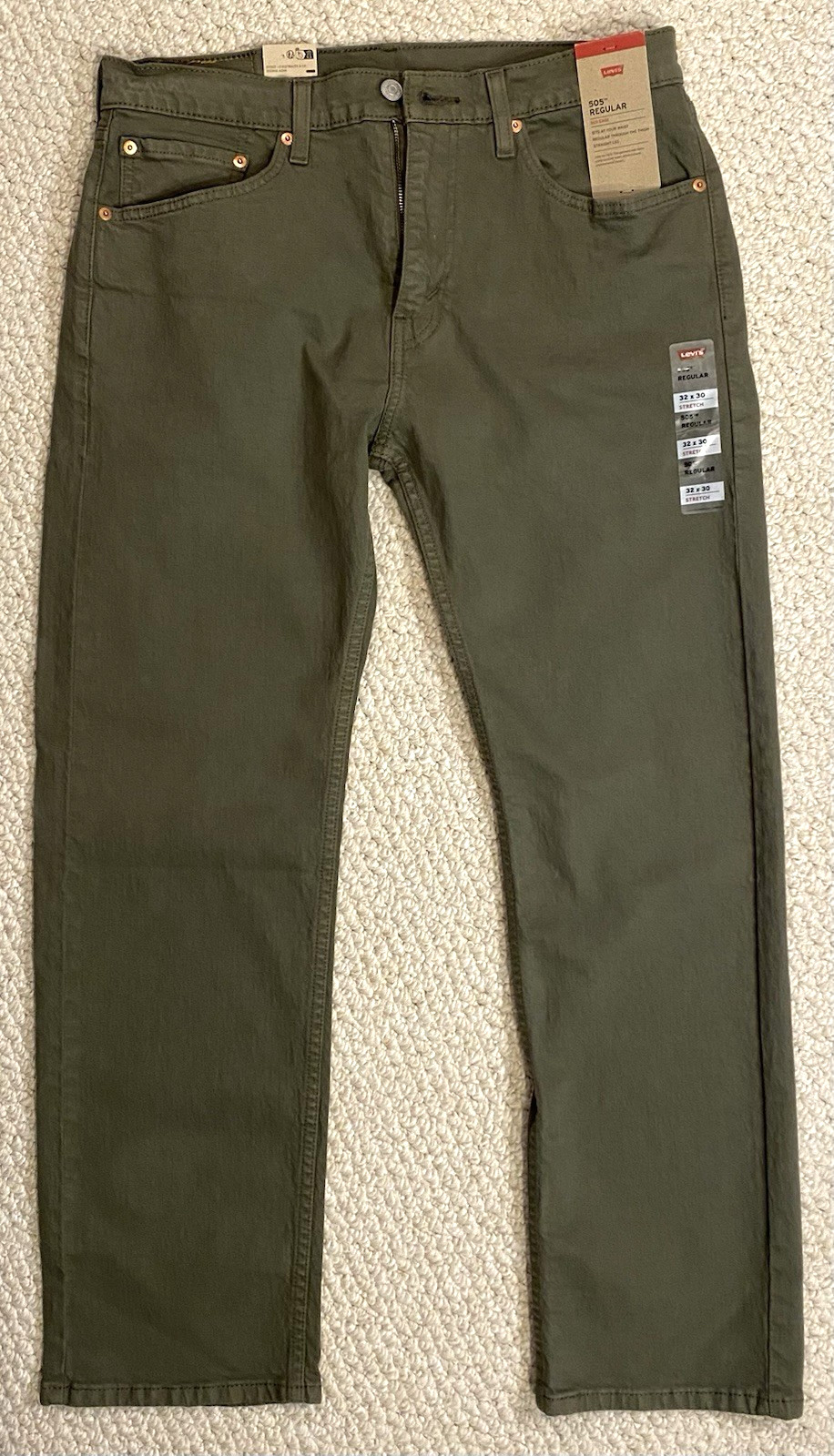 Levi’s 505 NWT Regular Straight Green Jeans 32 x 30 Zip Fly Eco Ease Mens New