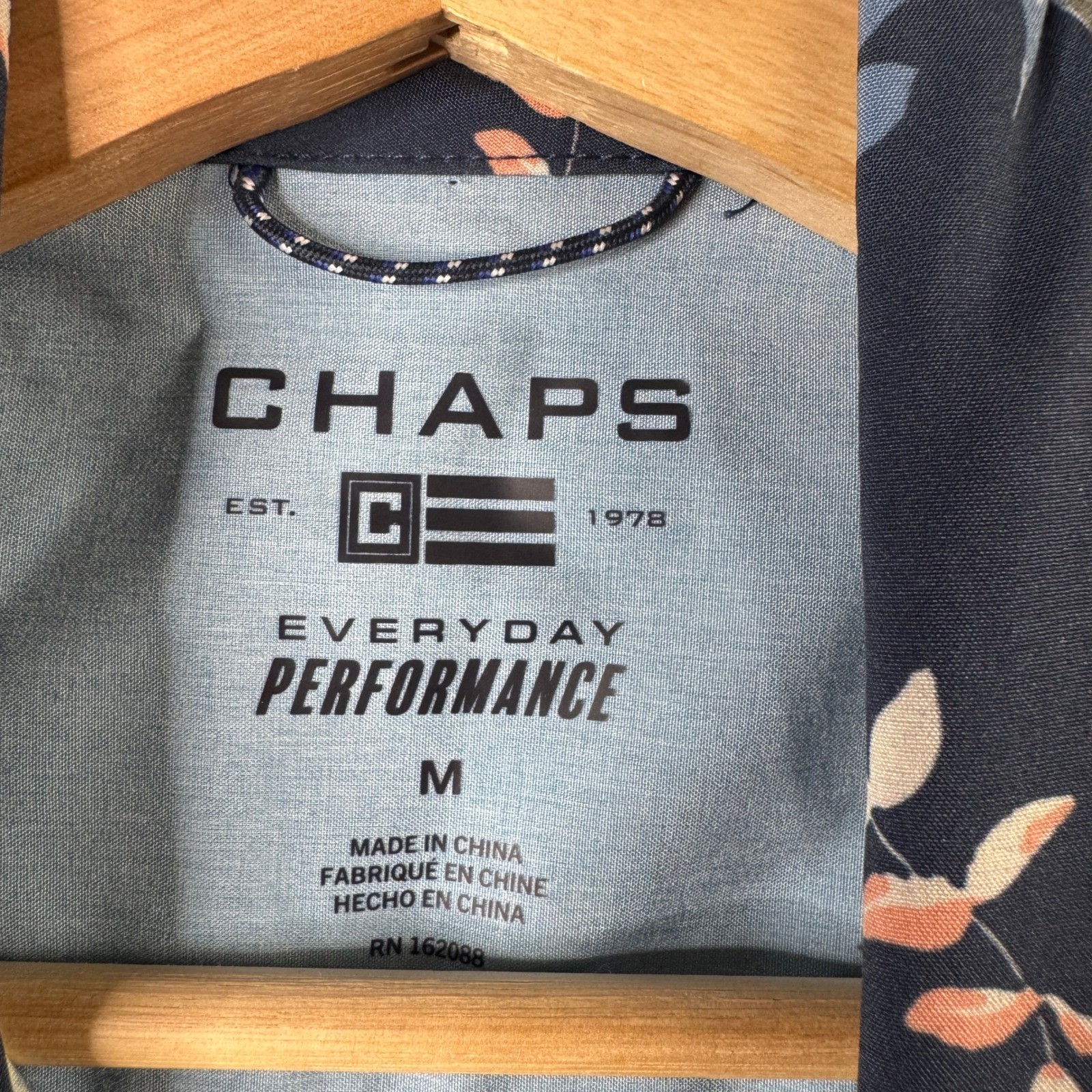 Chaps Mens Everyday Performance Floral Tropical Button Down Shirt Navy Blue M