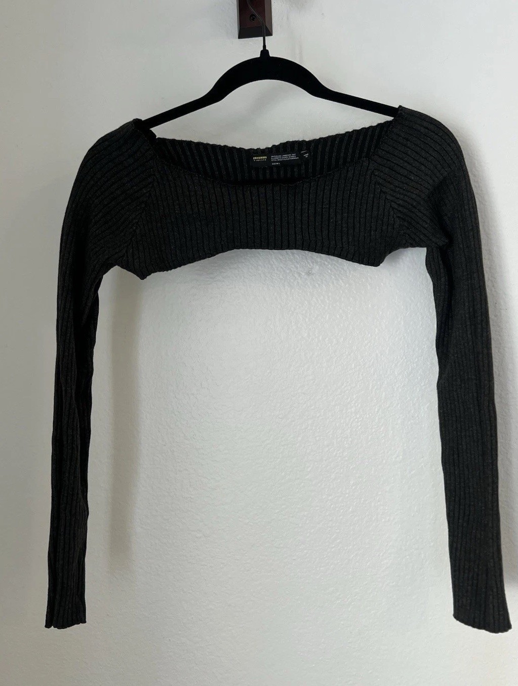 Finesse Charcoal Gray Ribbed Super Crop Shrug Sweater M/L #0073 Y2K Dance