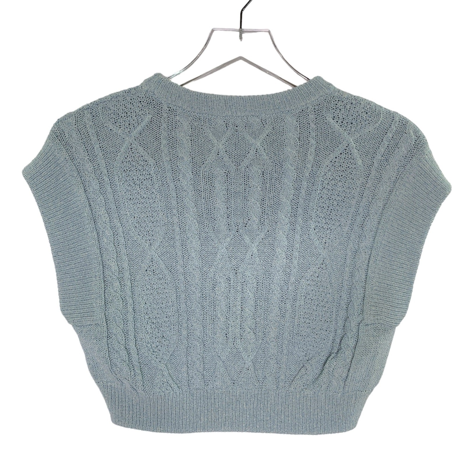 Zara S Womens Dusty Blue Cropped Cableknit Pull Over Vest Crewneck