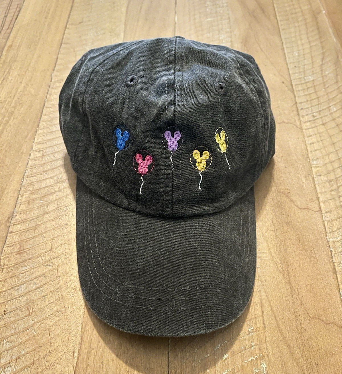 Black Adjustable Baseball Cap Embroidered Mickey Balloons One Size Men Casual
