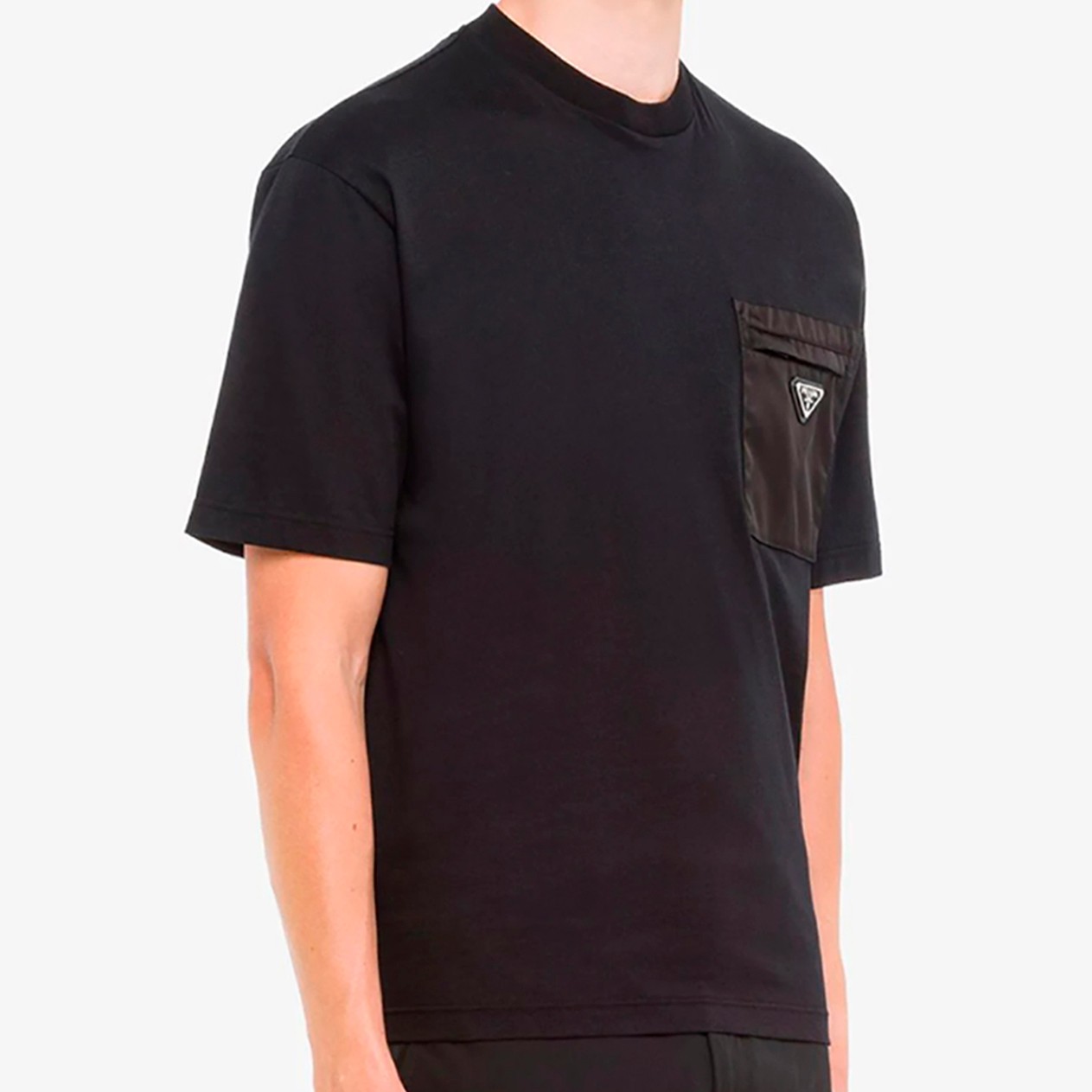 PRADA Cotton T-Shirt with Pocket Black Color Short sleeves Size 2XL