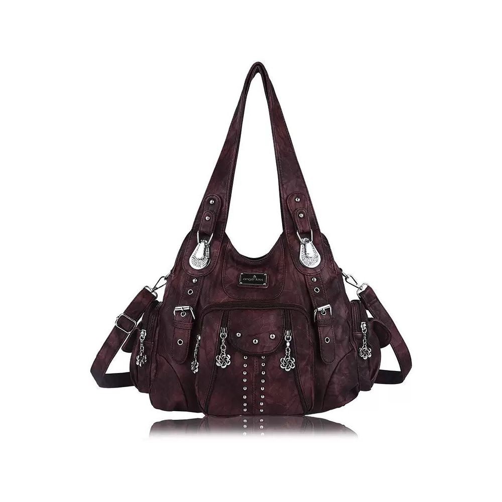 Angel Kiss Y2K Studded Washed PU Hobo Slouch Vegan Leather Shoulder Handbags