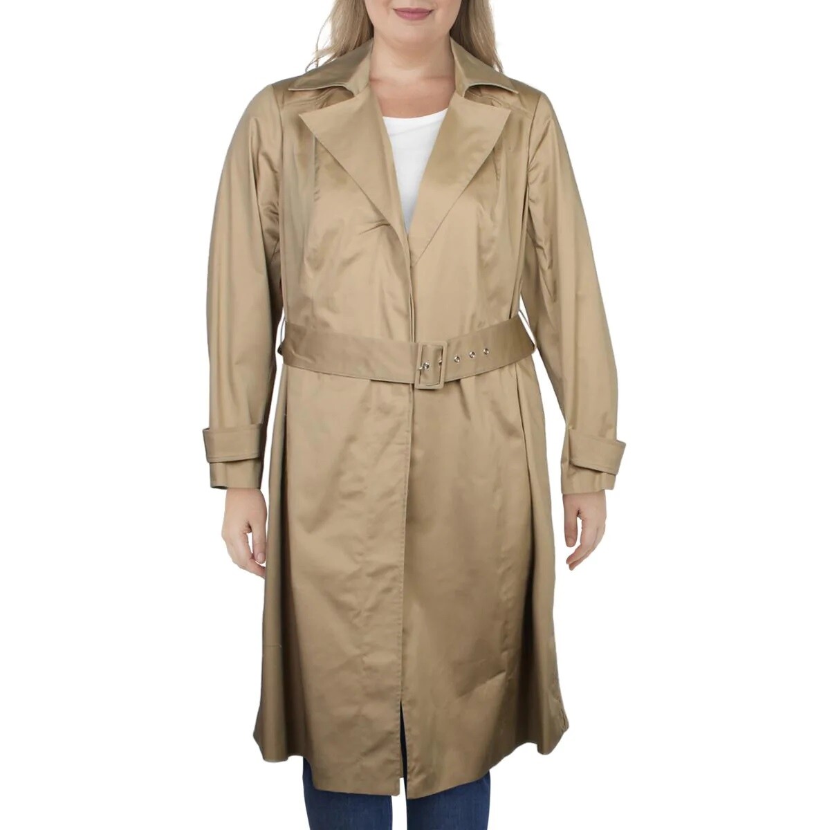 INC Womens Plus 0X Doe Tan Lightweight Lace Back Spring Trench Coat NWT BD35