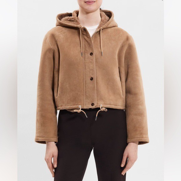 THEORY***Reversible Cropped Hooded Shearling Lamb Parka Coat***small $2395