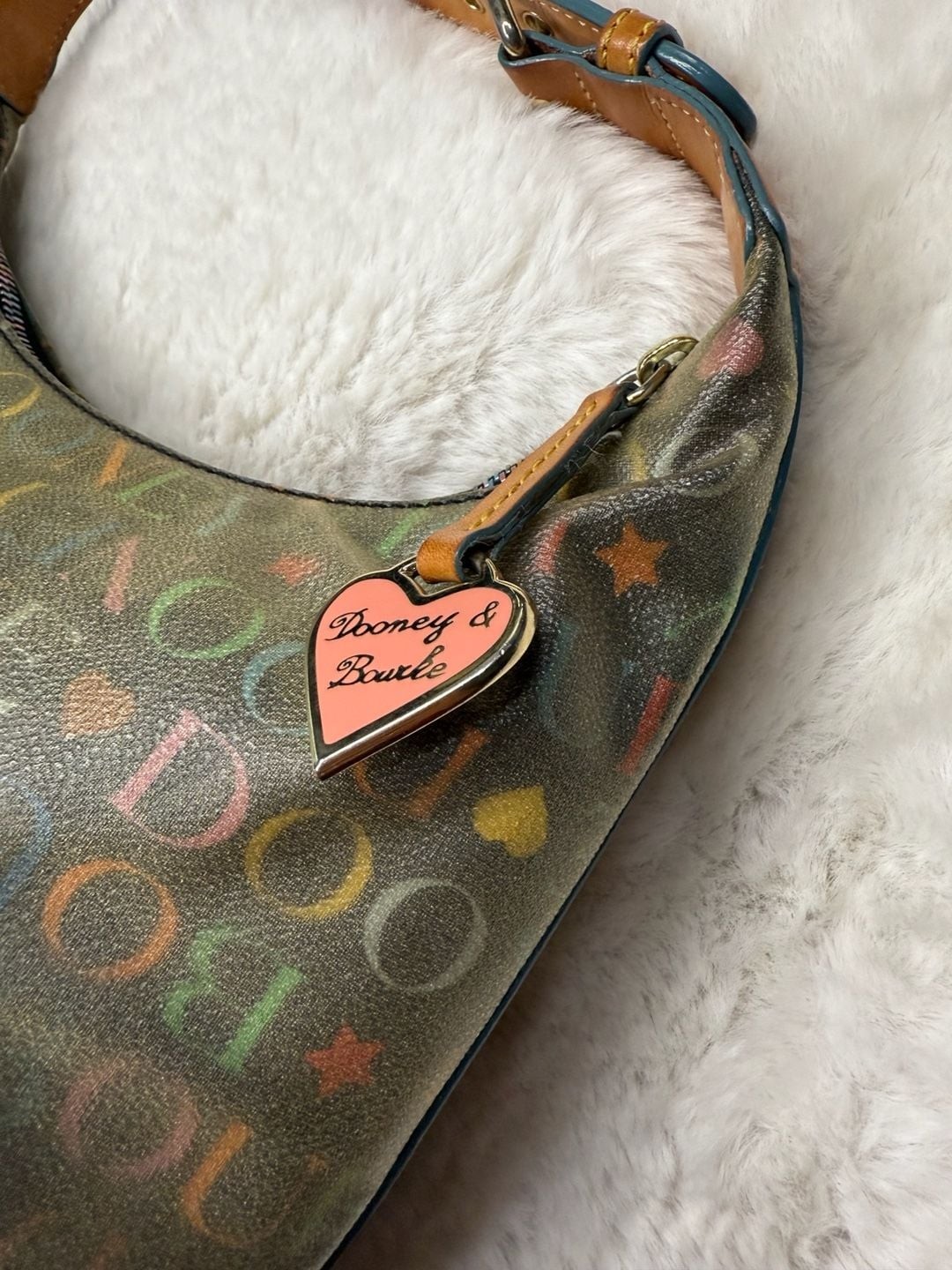 Dooney & Bourke Y2K Rainbow Monogram Hobo Shoulder Bag with Heart Charm