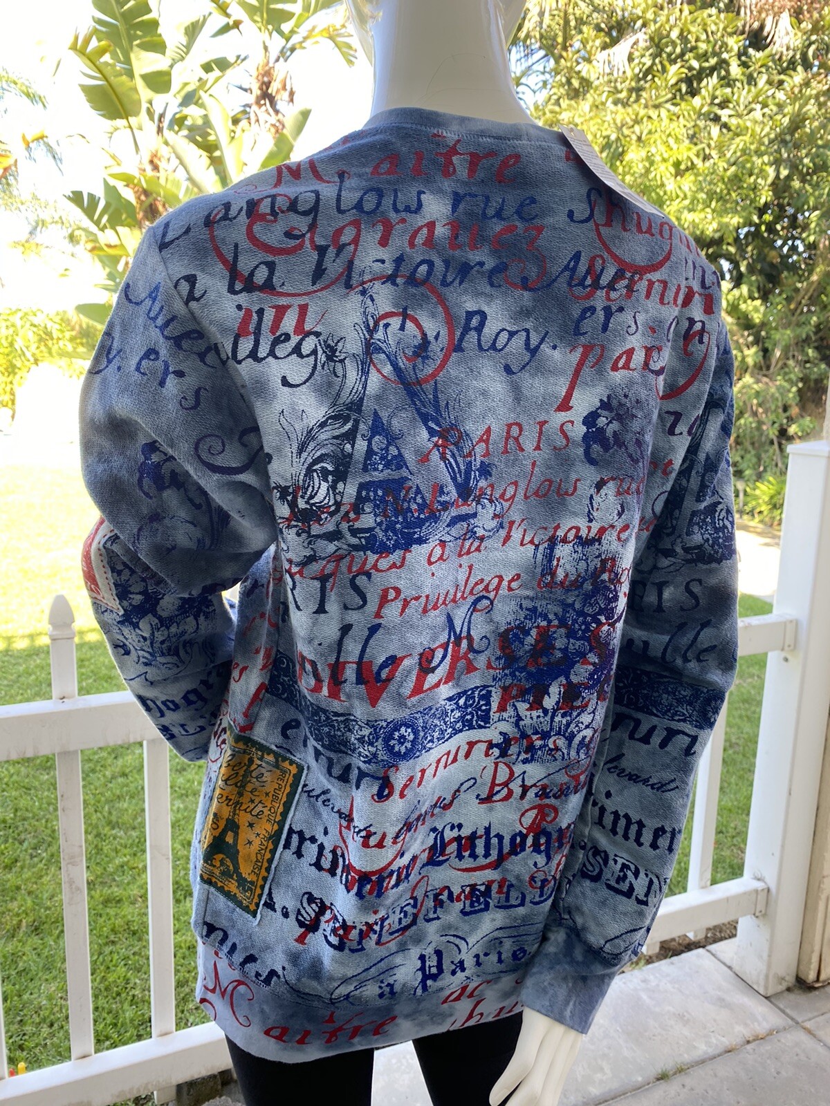 NWT Glima Cotton Sweatshirt Printed Tie Dye Paris Patch French Terry Sz S