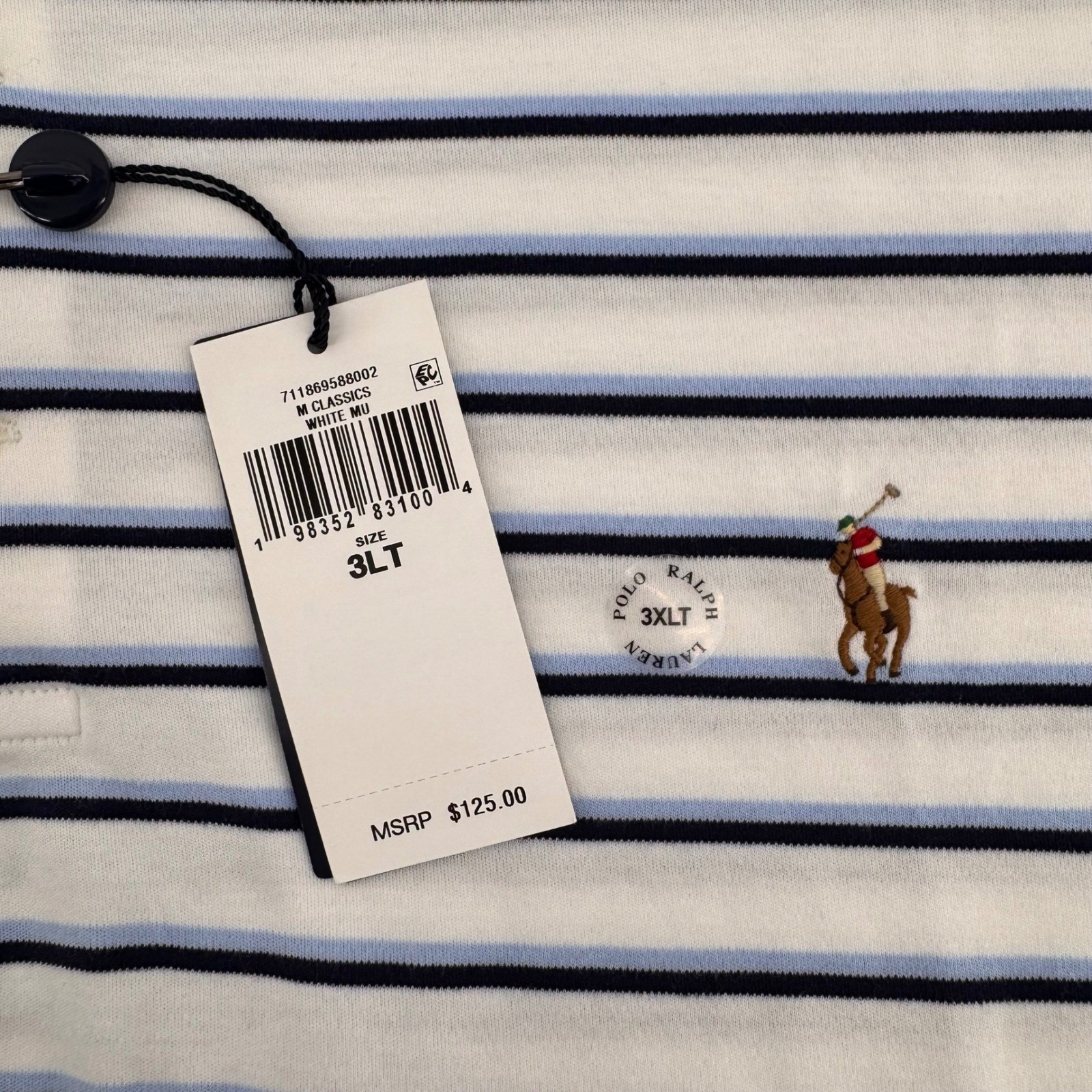 Polo Ralph Lauren Polo Shirt Mens 3XLT White Striped Big & Tall Short Sleeve