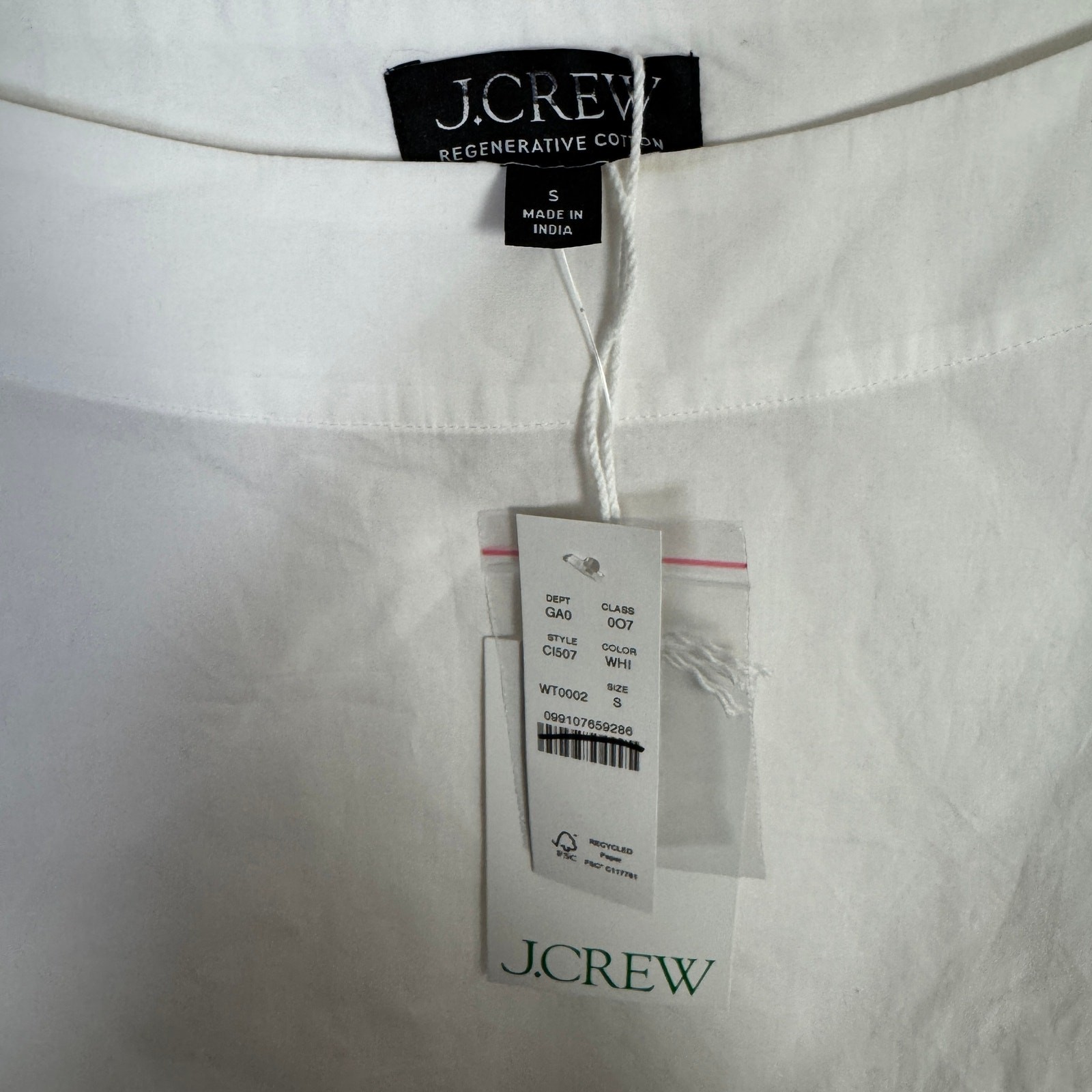 J.Crew Ciel Top Womens S White Poplin Boatneck Side Button Waist Tie Long Sleeve