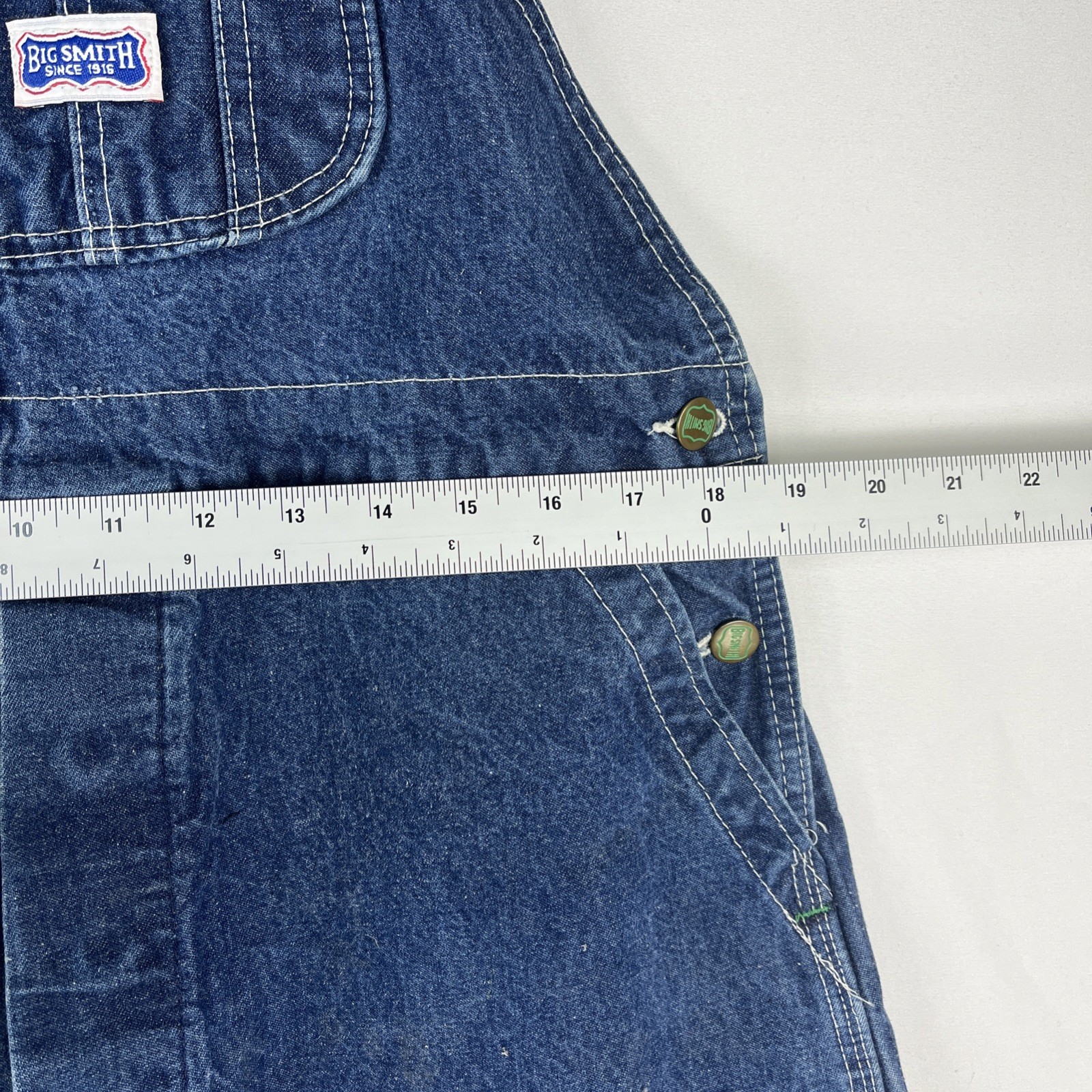 Big Smith Carpenter Bib Overalls 38×32 Made USA Workwear Button Fly Blue Nice!!