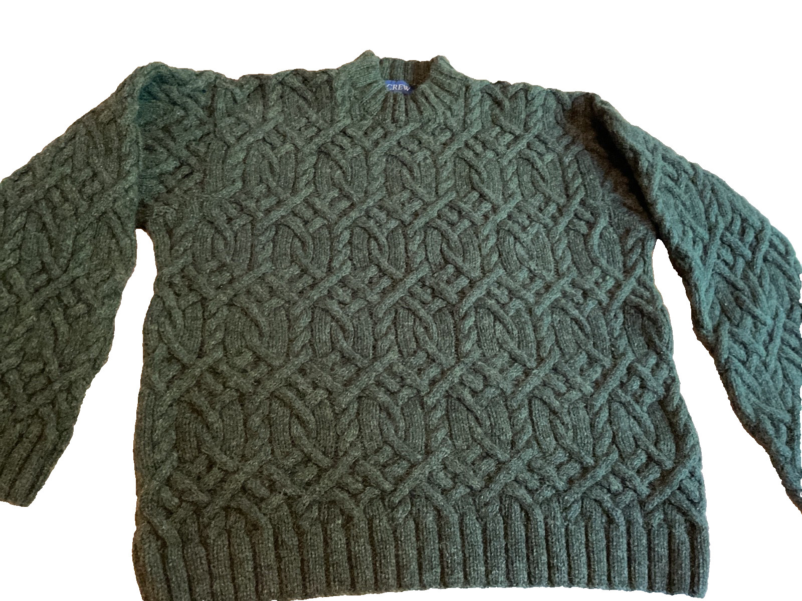 J Crew Handknit Fisherman Sweater Mens Size XS Women S Lambswool Heather Green