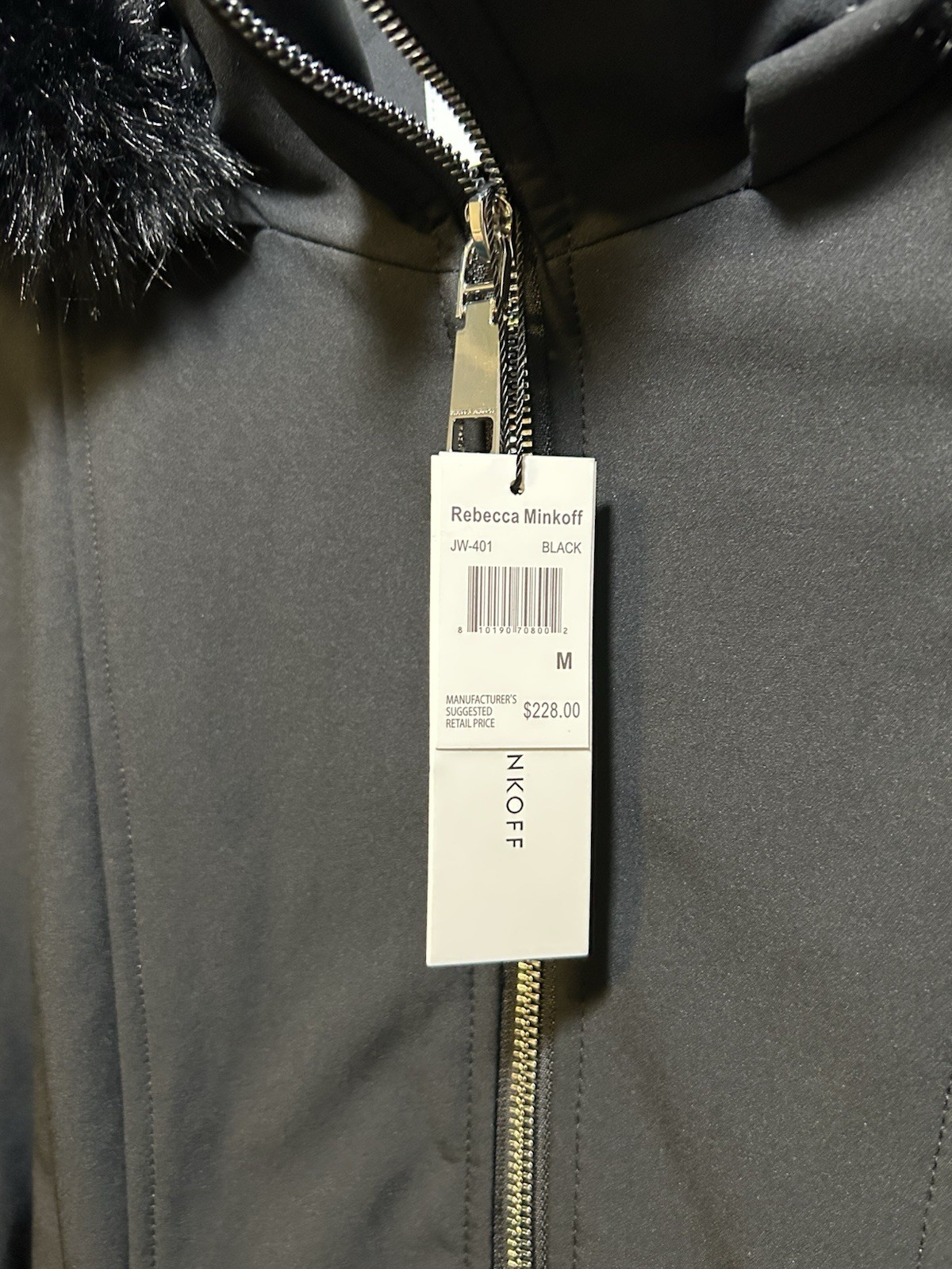 Rebecca Minkoff Hooded Softshell Belted Jacket Coat Faux Fur Trim NWT Medium