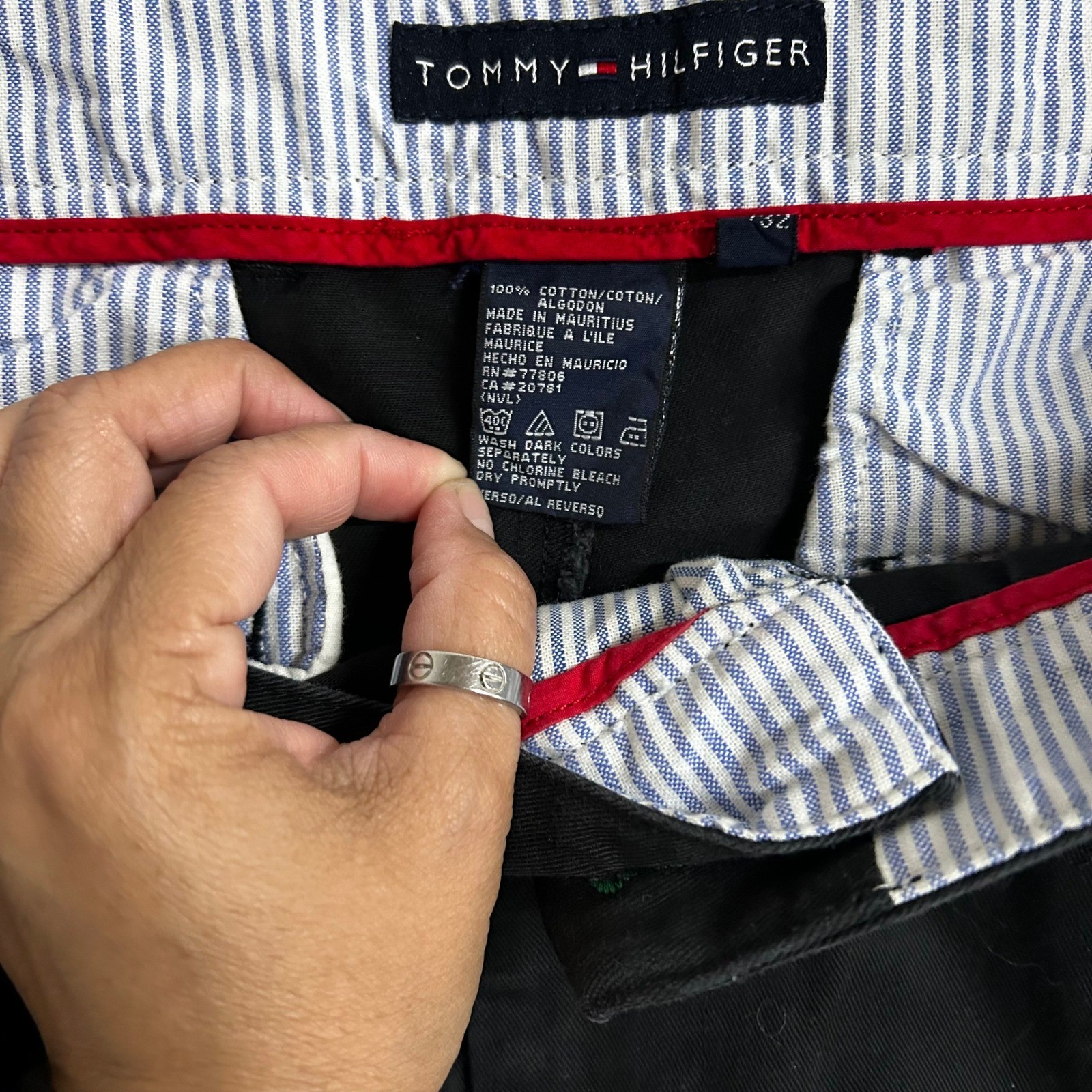 Tommy Hilfiger Chino Pants Mens Size 36 Black Pleated Cuffed Cotton Classic Fit