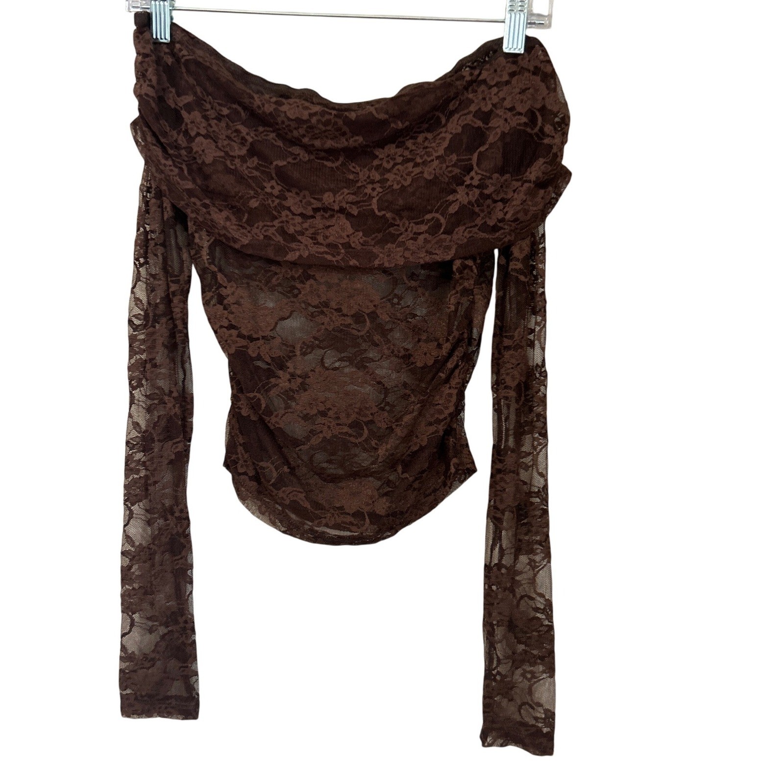 Shein Romantic Forest Fairy Coquette Size S Brown Lace Top Off Shoulder Sheer