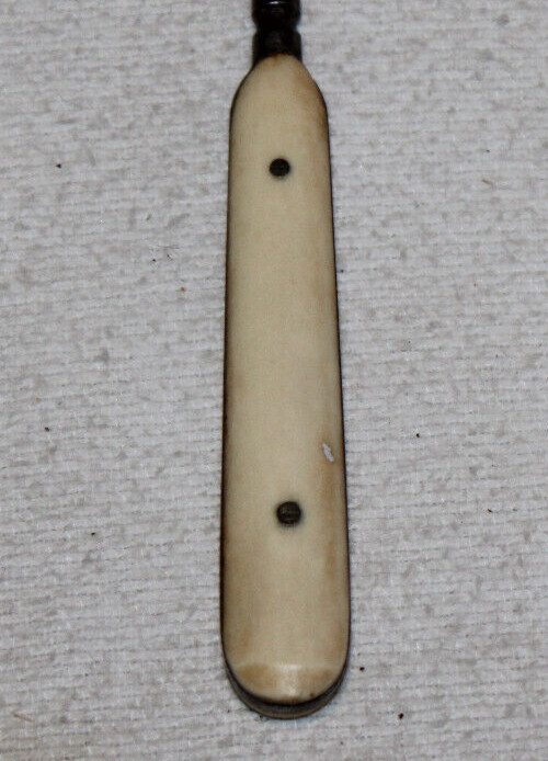 vintage 6 1/4″ shoe or glove button hook with bone handle 2 pins