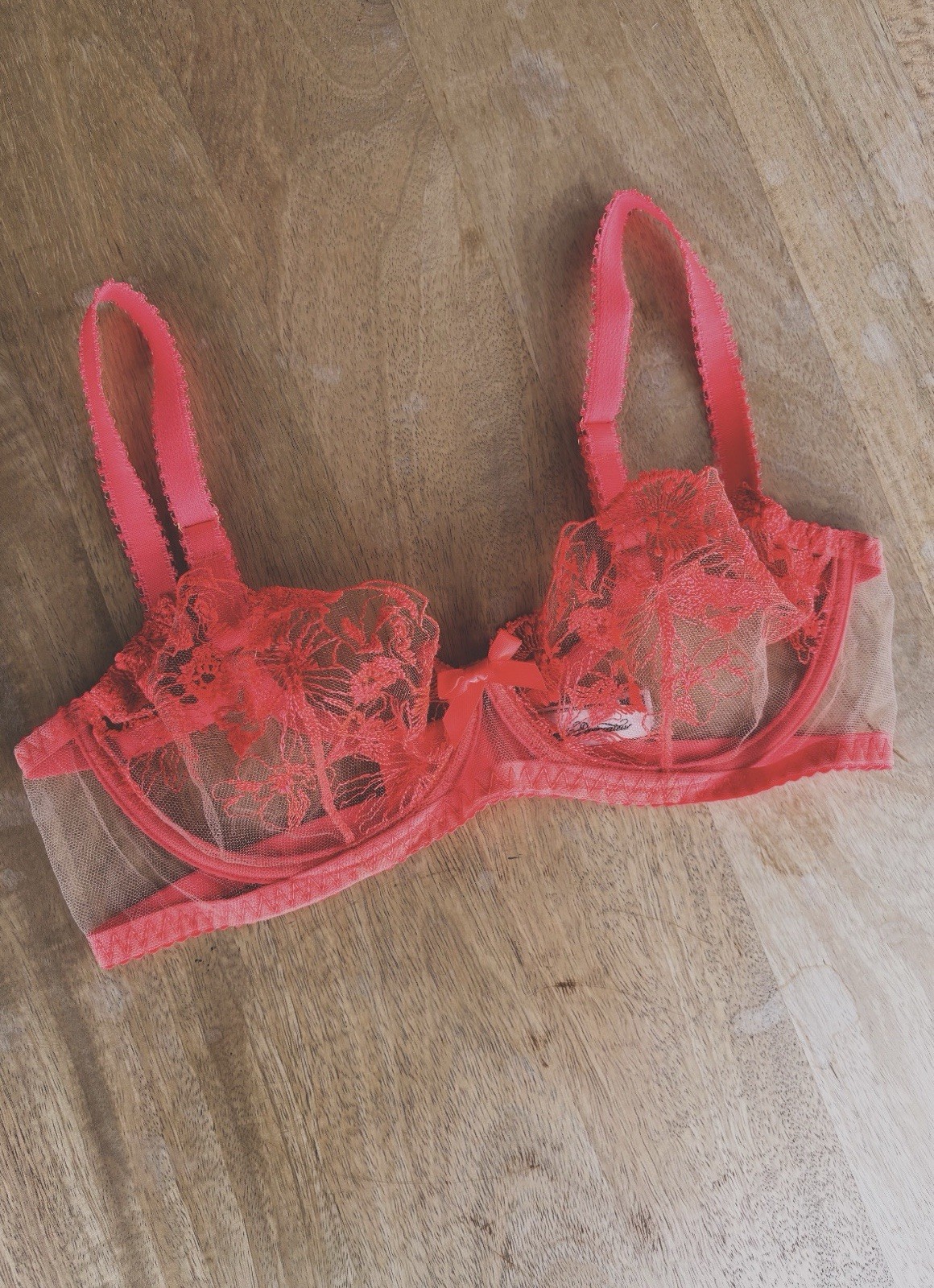 Agent Provocateur Jayce Floral Vibrant Neon Coral Plunge Bra 34D