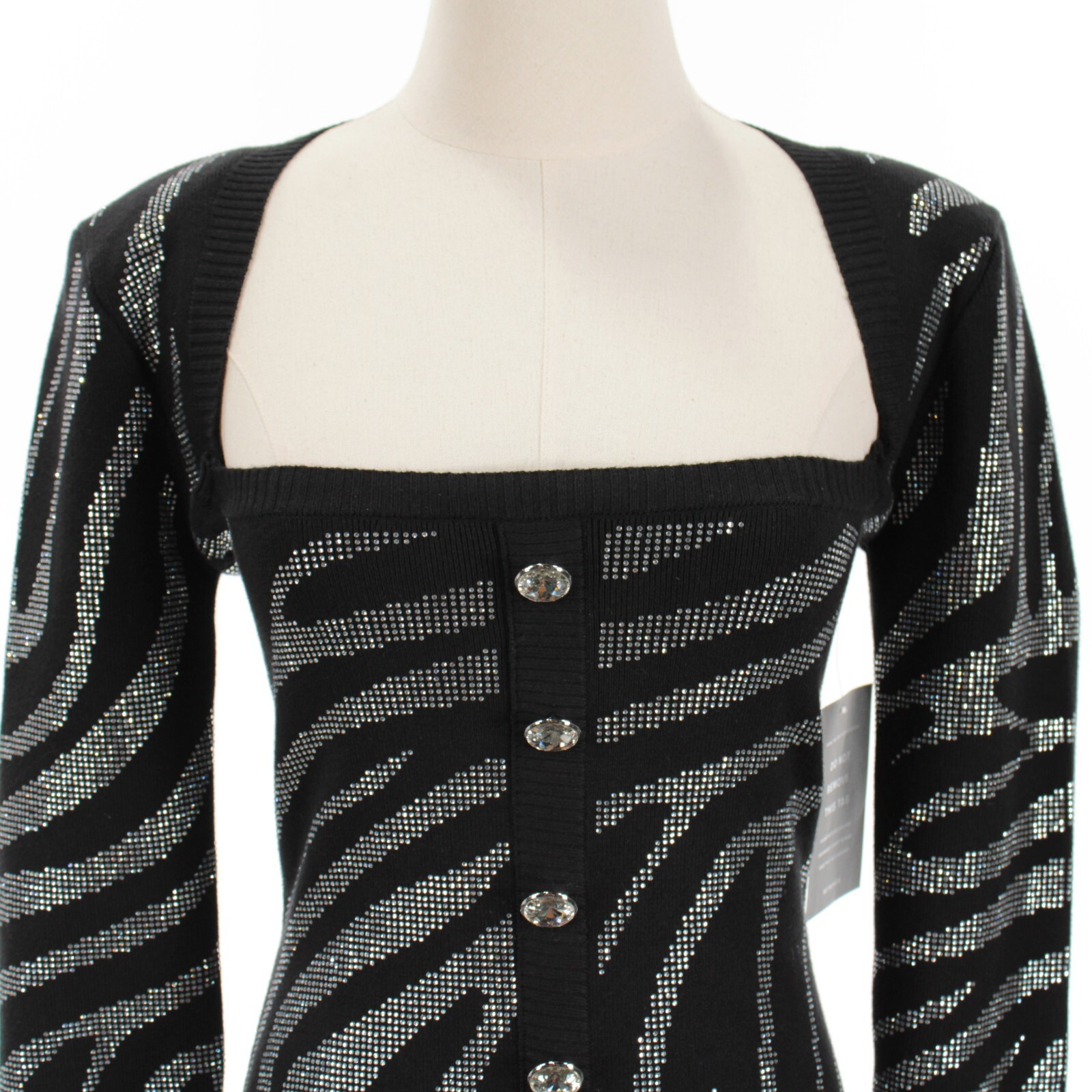 Retrofete NWD Elvira Knit Dress Size Medium Black/Silver Zebra Print w/ Crystals