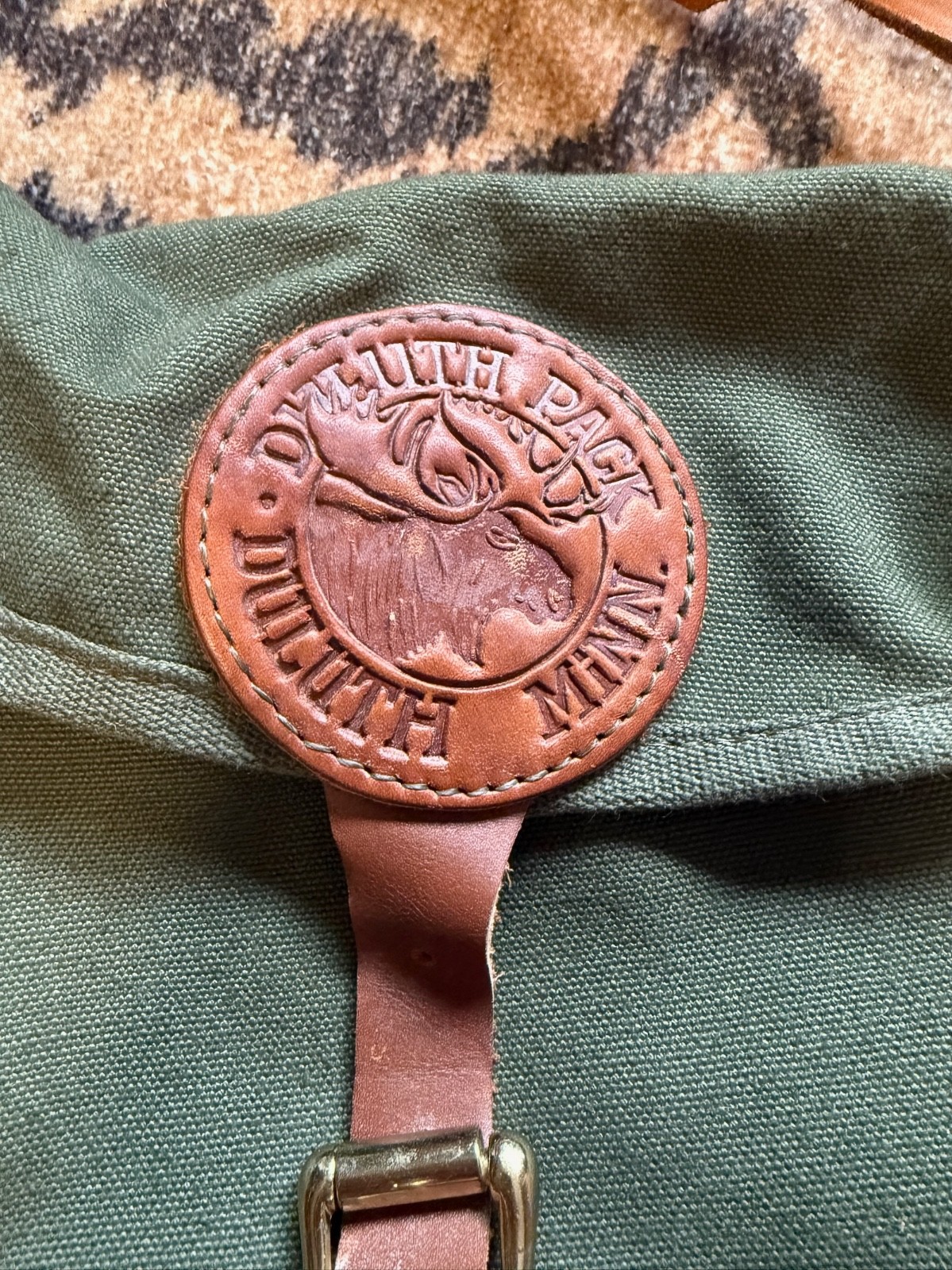Vintage Duluth Pack Minn Green & Brown Crossbody Canvas Leather Shell Bag USA