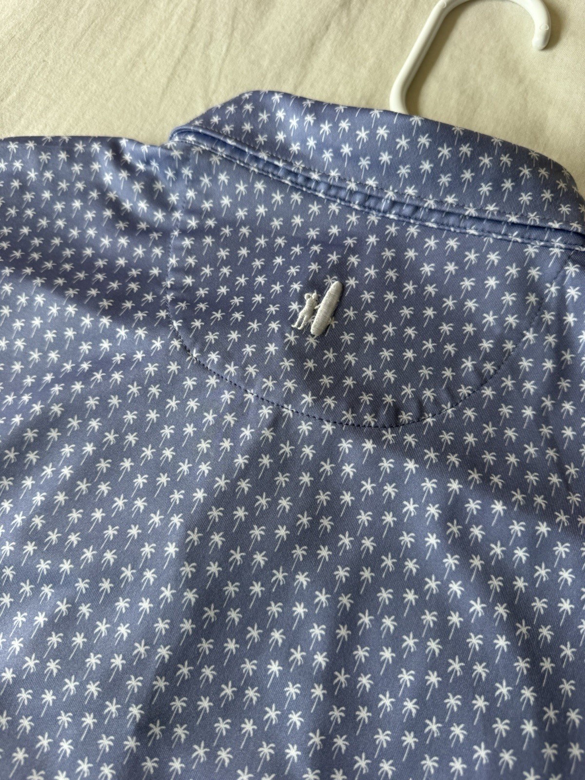 johnnie-O Performance Men’s Polo Shirt M Blue Palm Tree Print Stretch Golf