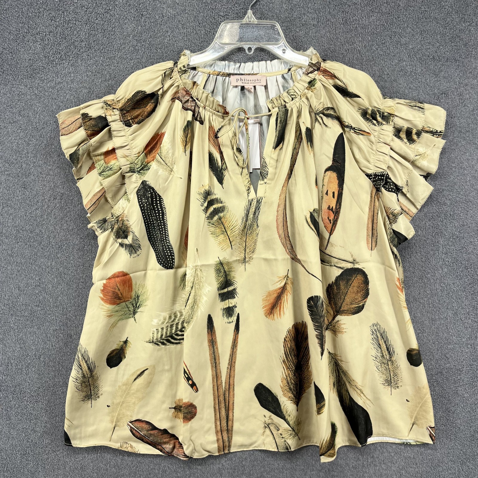 Philosophy Top Womens 2X Feather Ruffle Sleeve Boho Blouse shirt