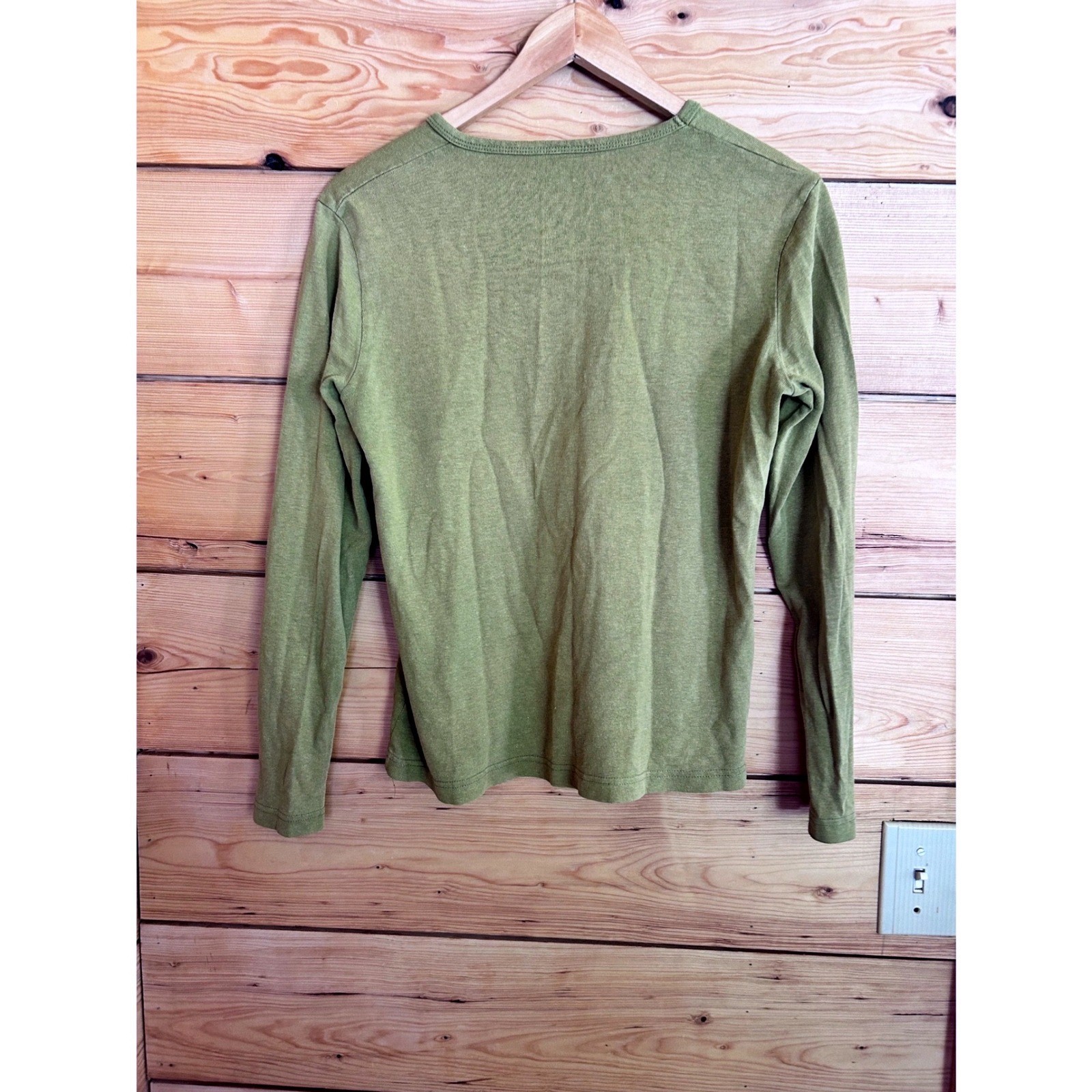 Vintage Hemp Long Sleeve VNeck Top Womens Medium Green Hemp & Company