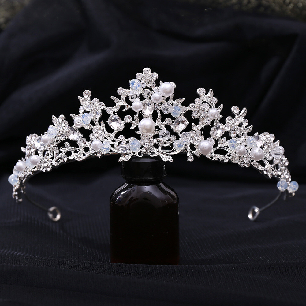 5.3cm Tall Crystal Pearl Wedding Queen Princess Prom Tiara Crown For Women