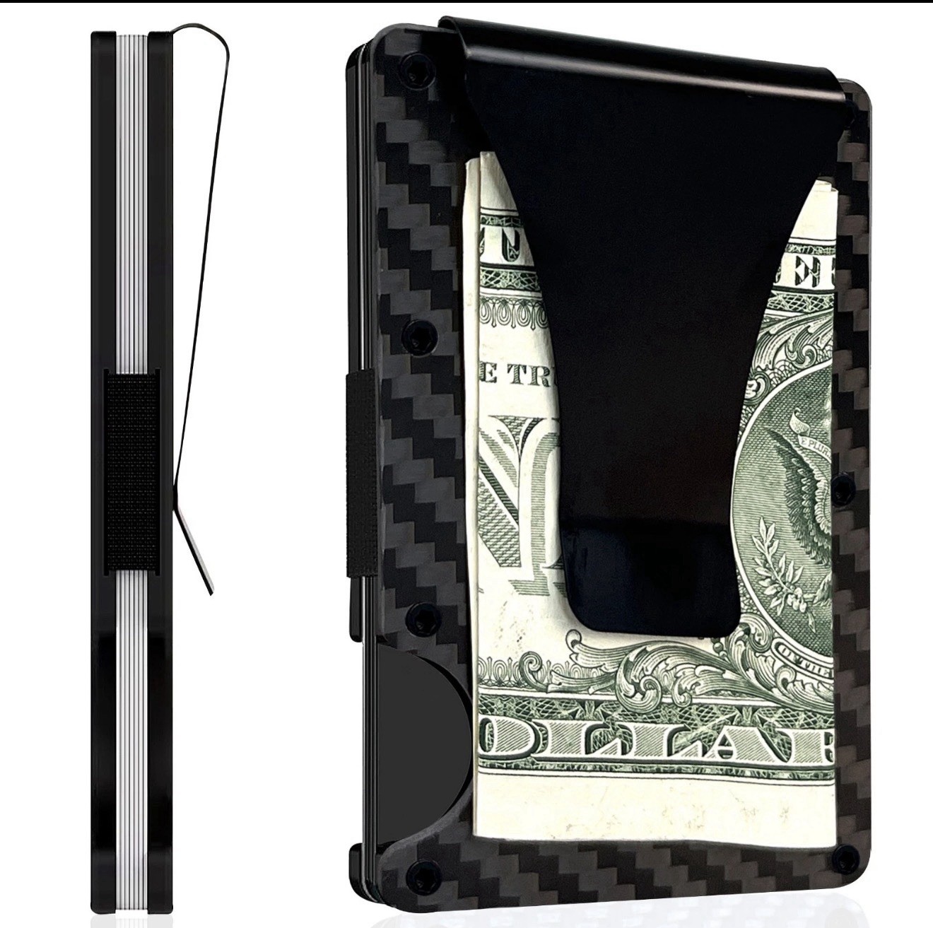 Men’s RFID Blocking Slim Money Clip Carbon Fiber Wallet ID Credit Card Holder