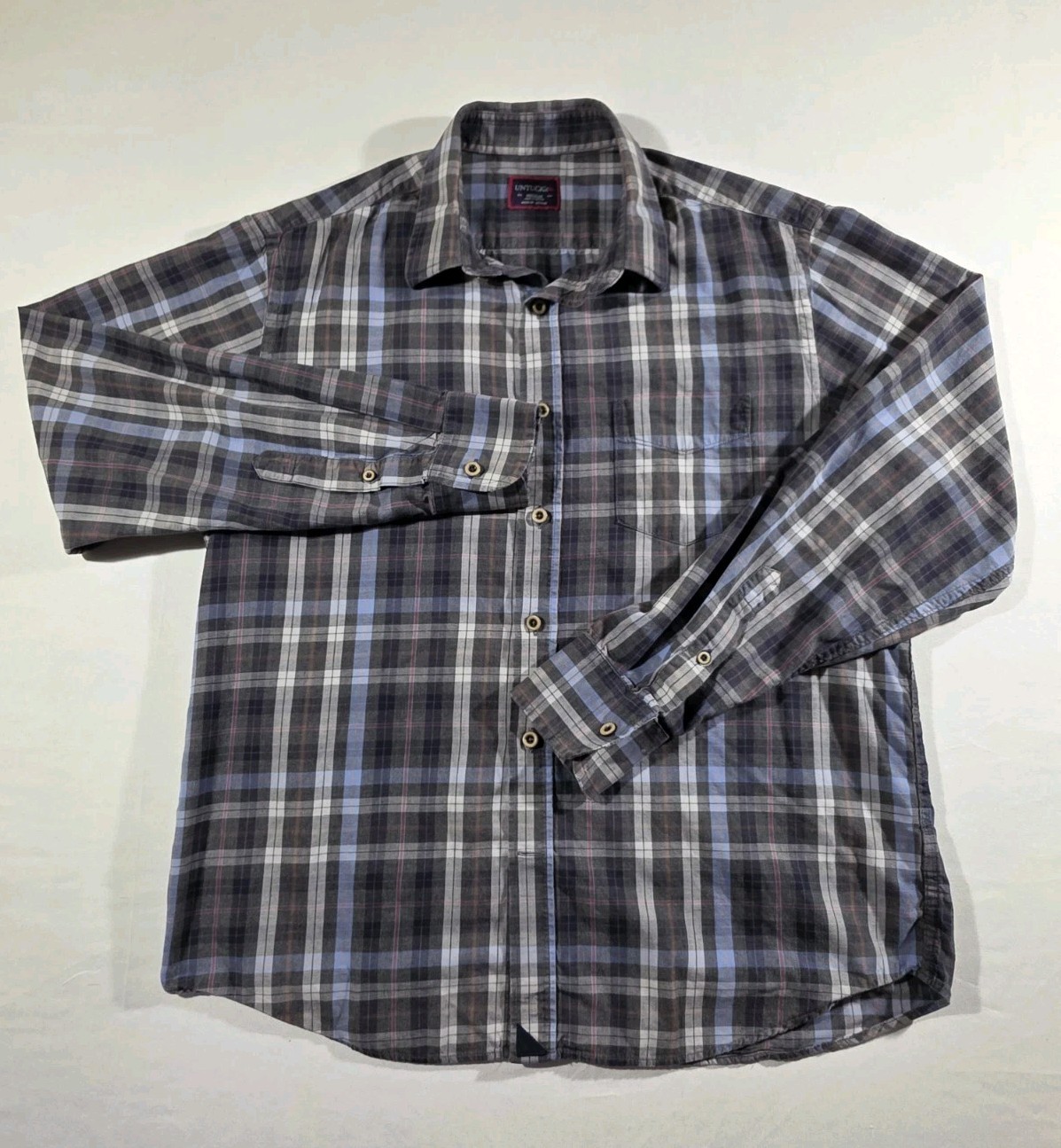 UNTUCKit Button Down Shirt Mens Medium Gray/Blue Carano 100% Cotton Long Sleeve
