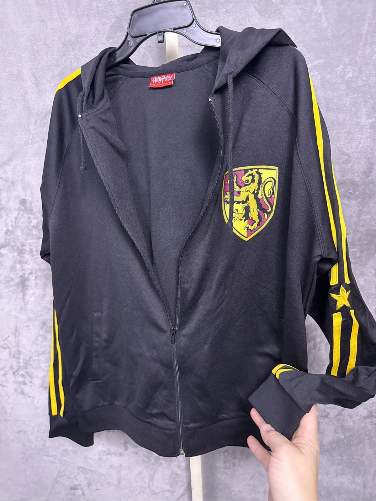 Harry Potter Gryffindor Black Full Zip-Up Athletic Jacket Sz XL Embroidered Y2K