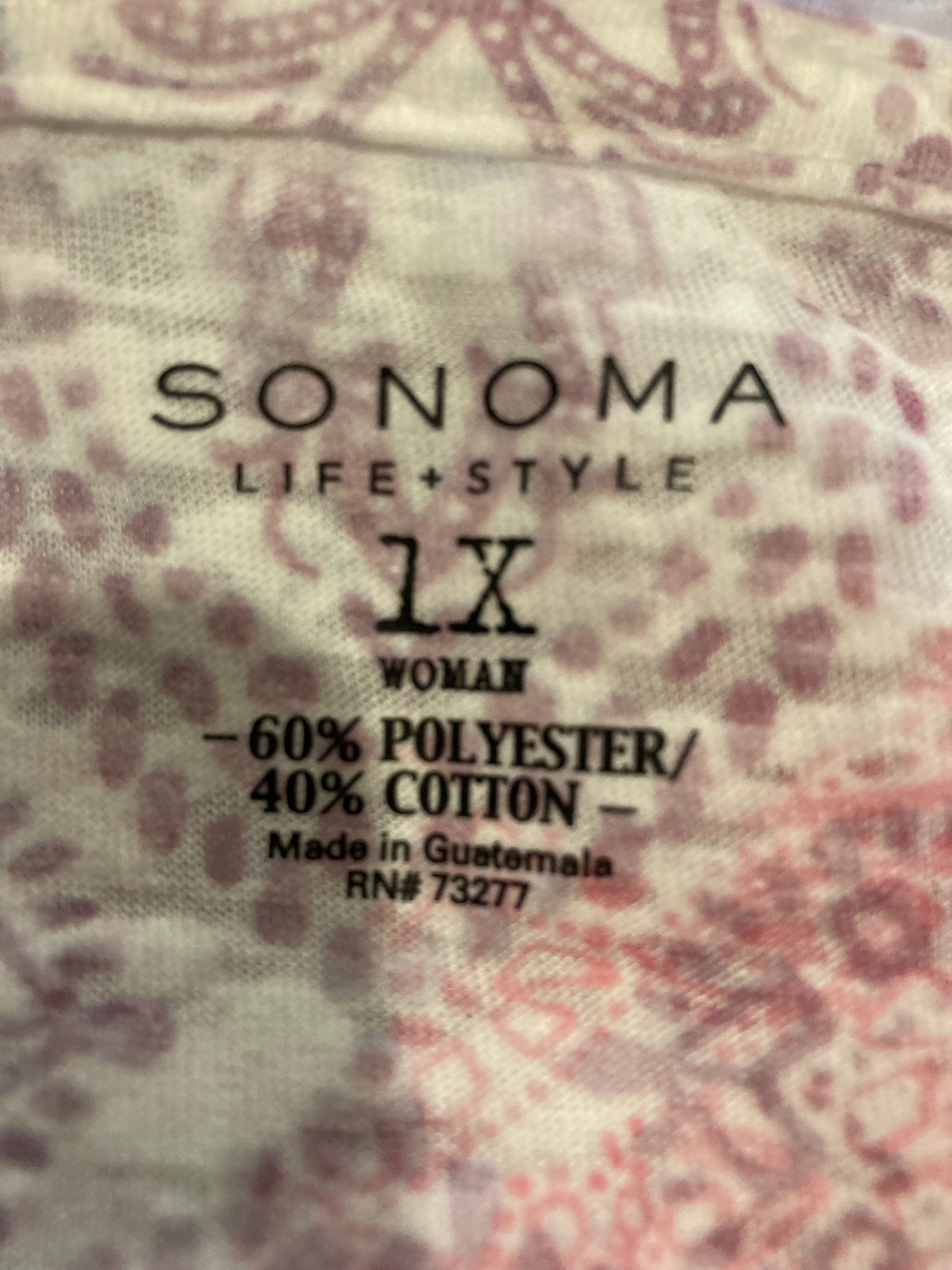 Sonoma Life&Style, Plus SZ 1X, Lightweight, semi-sheer, Tag $24.00 NWT