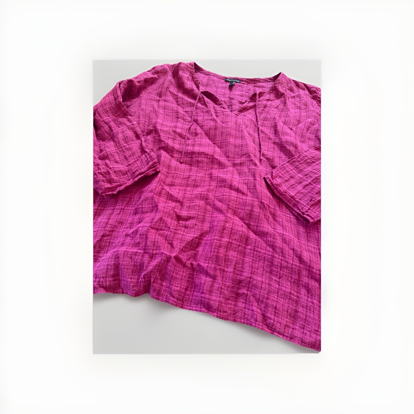 Eileen Fisher 100% Linen Pullover Top Women’s XL Pink Lagenlook Textured