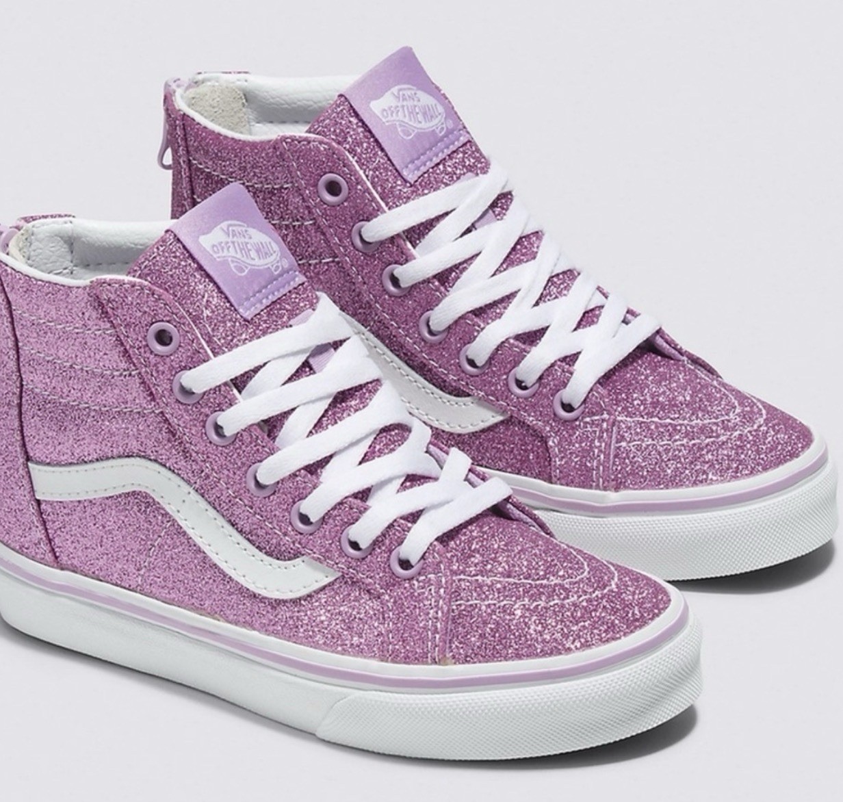 VANS Sk8-Hi Kids High Top Sneakers Purple/White Glitter Lace Up Zip US 2.5