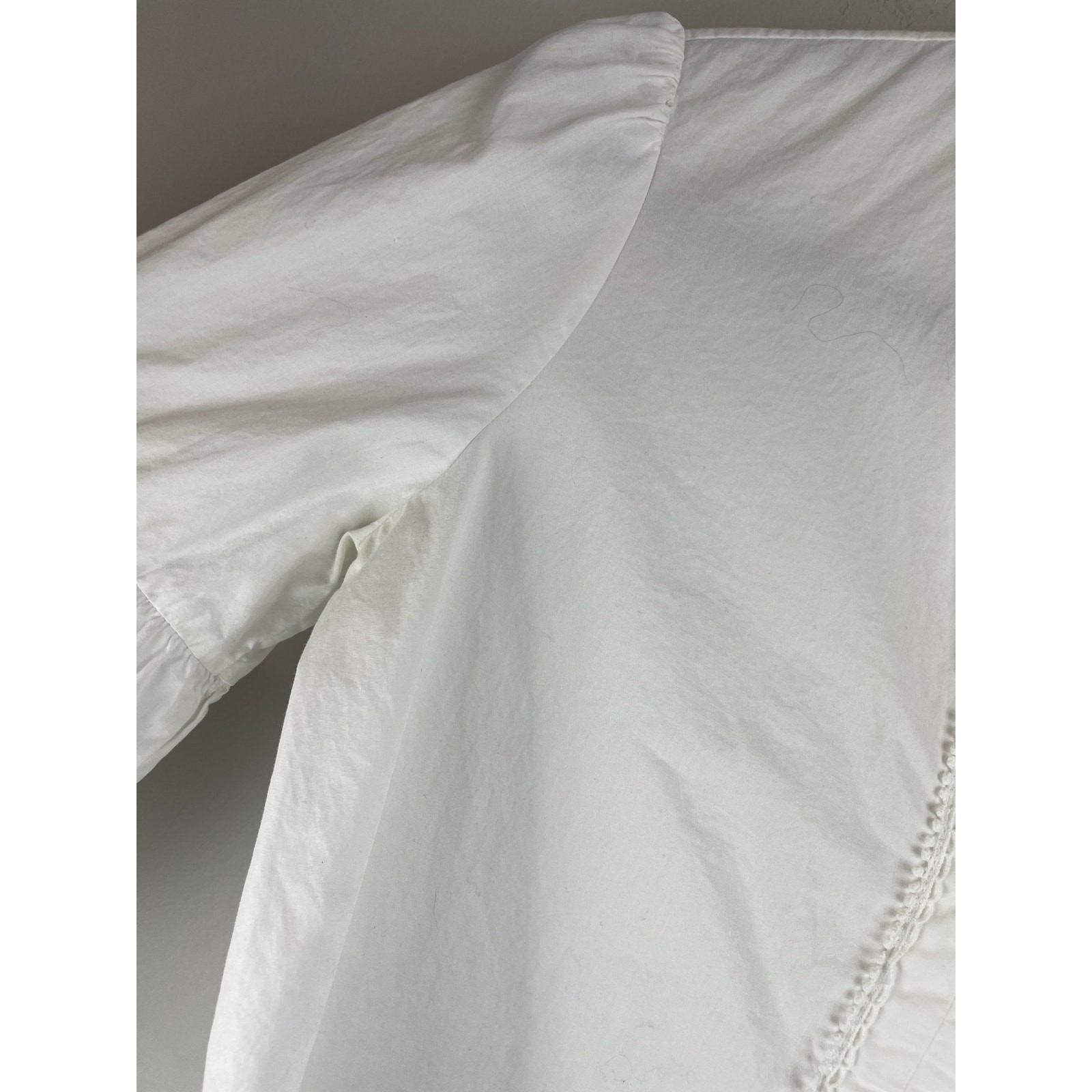 Maje Paris White Cotton Poplin Litige Puff Sleeve Eyelet Boho Blouse Size 3 L