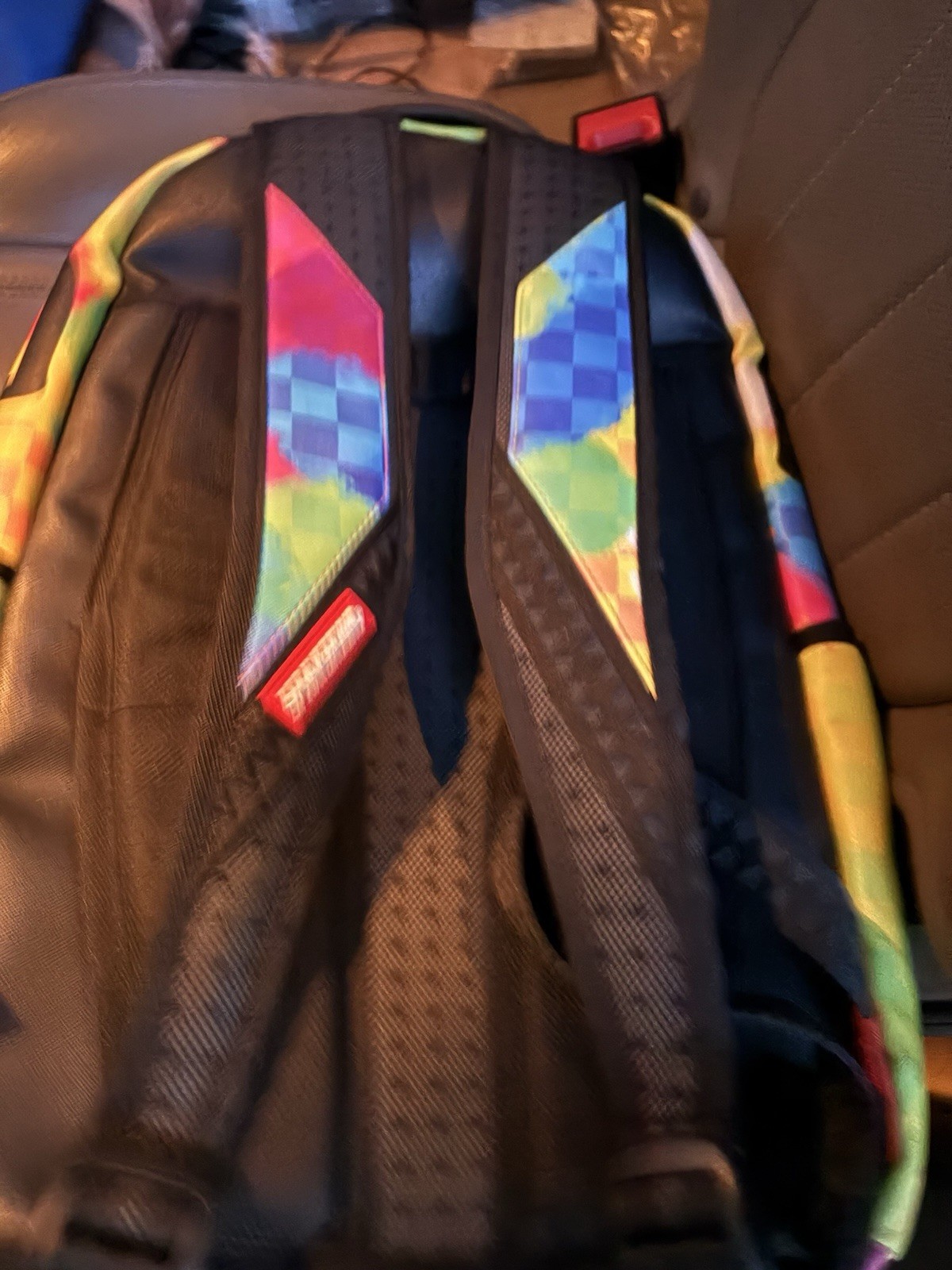Sprayground Shark Checkered Large Backpack Zip Closure Pockets Adjustable