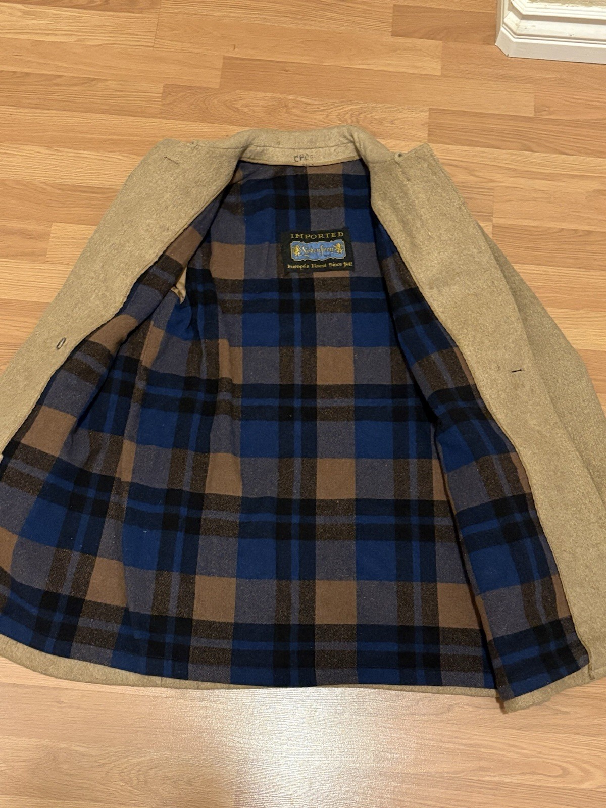 Vintage Lodenfrey Grey Wool Toggle Duffle Coat Plaid Lined West Germany Flaw