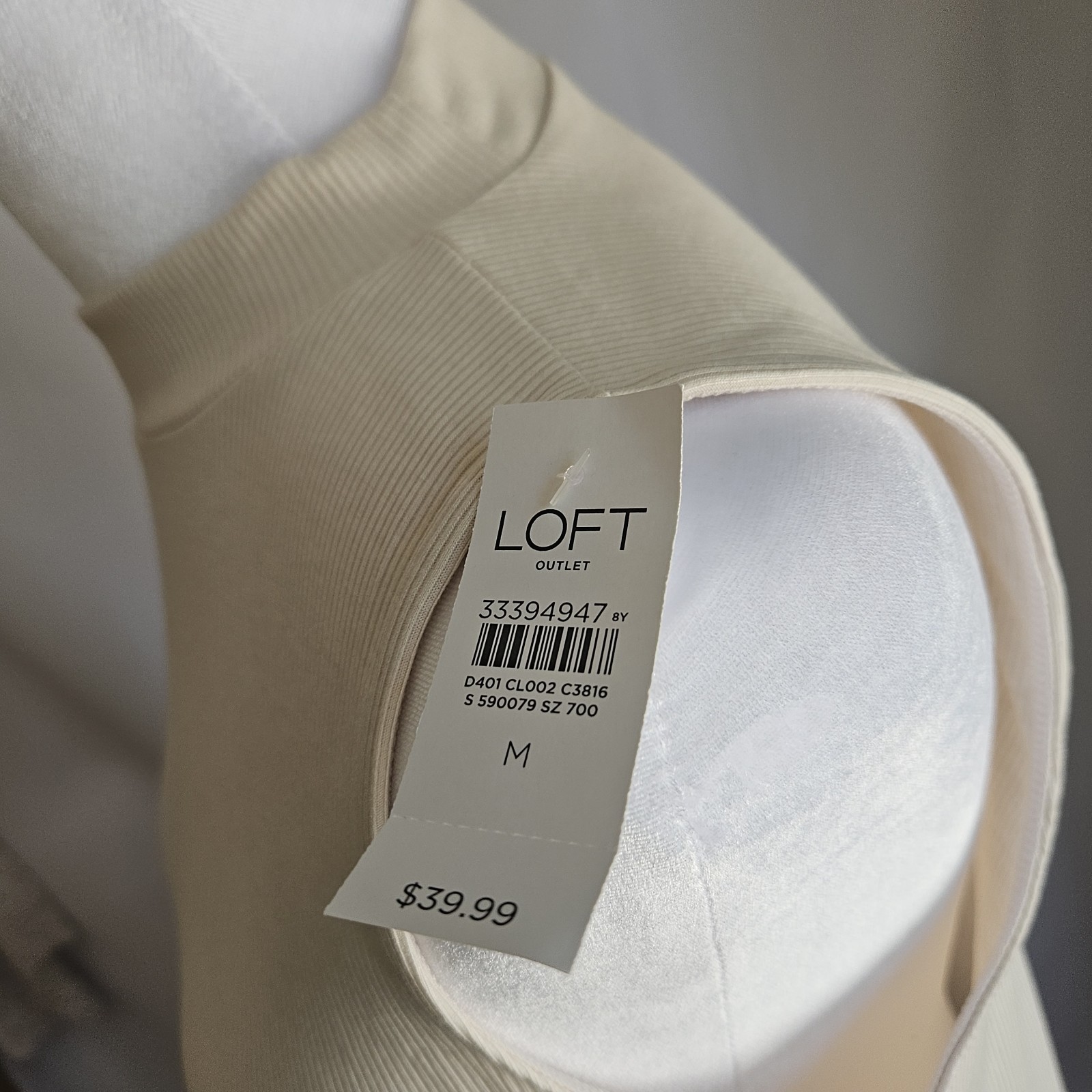 LOFT Outlet Beige Ribbed Knit Mock Neck Sleeveless Tank Top Womens Size M