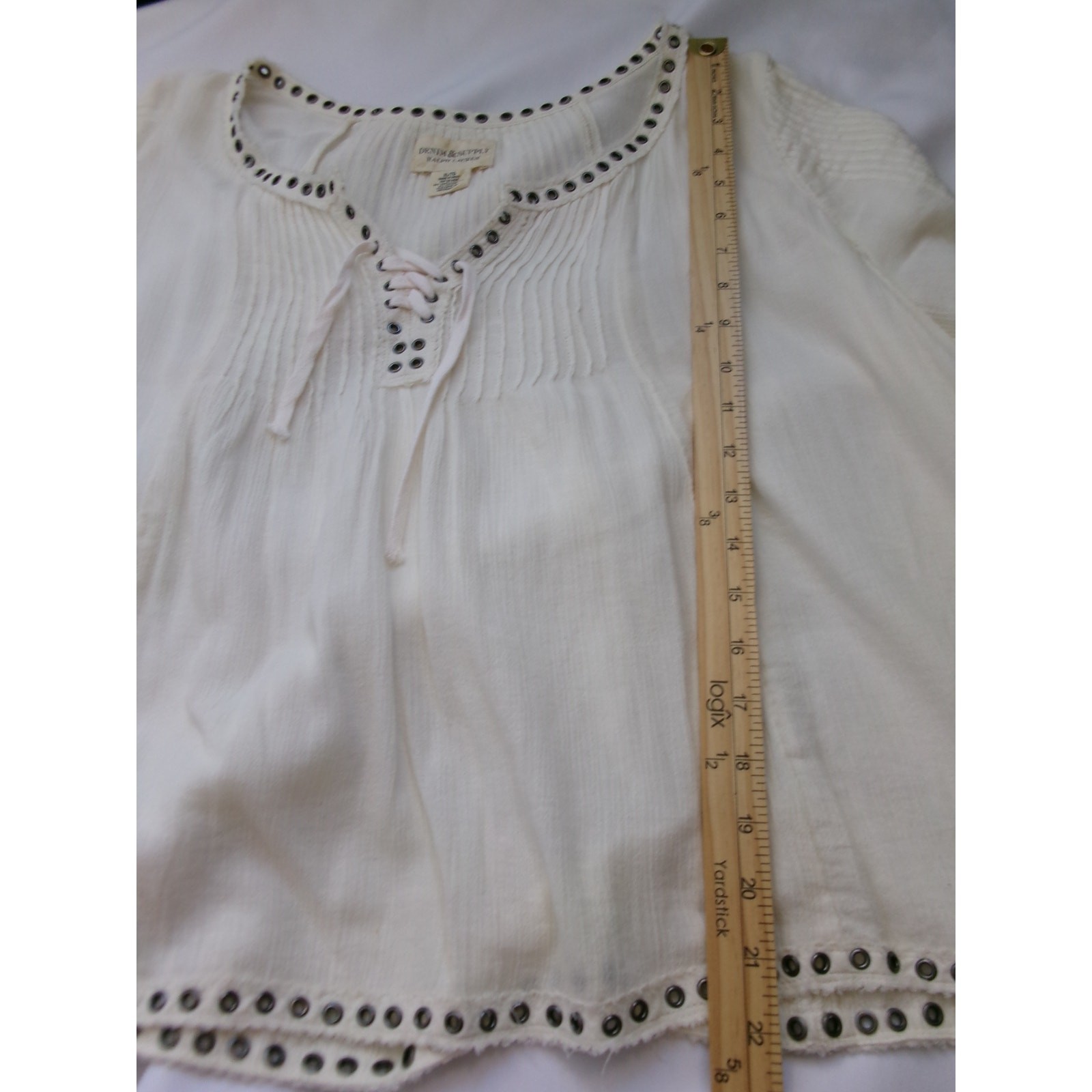 Denim & Supply Ralph Lauren Studded Peasant Top Ivory XL Boho