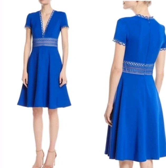 NAEEM KHAN NK32 Crochet Trim Fit and Flare Cocktail Dress size 8