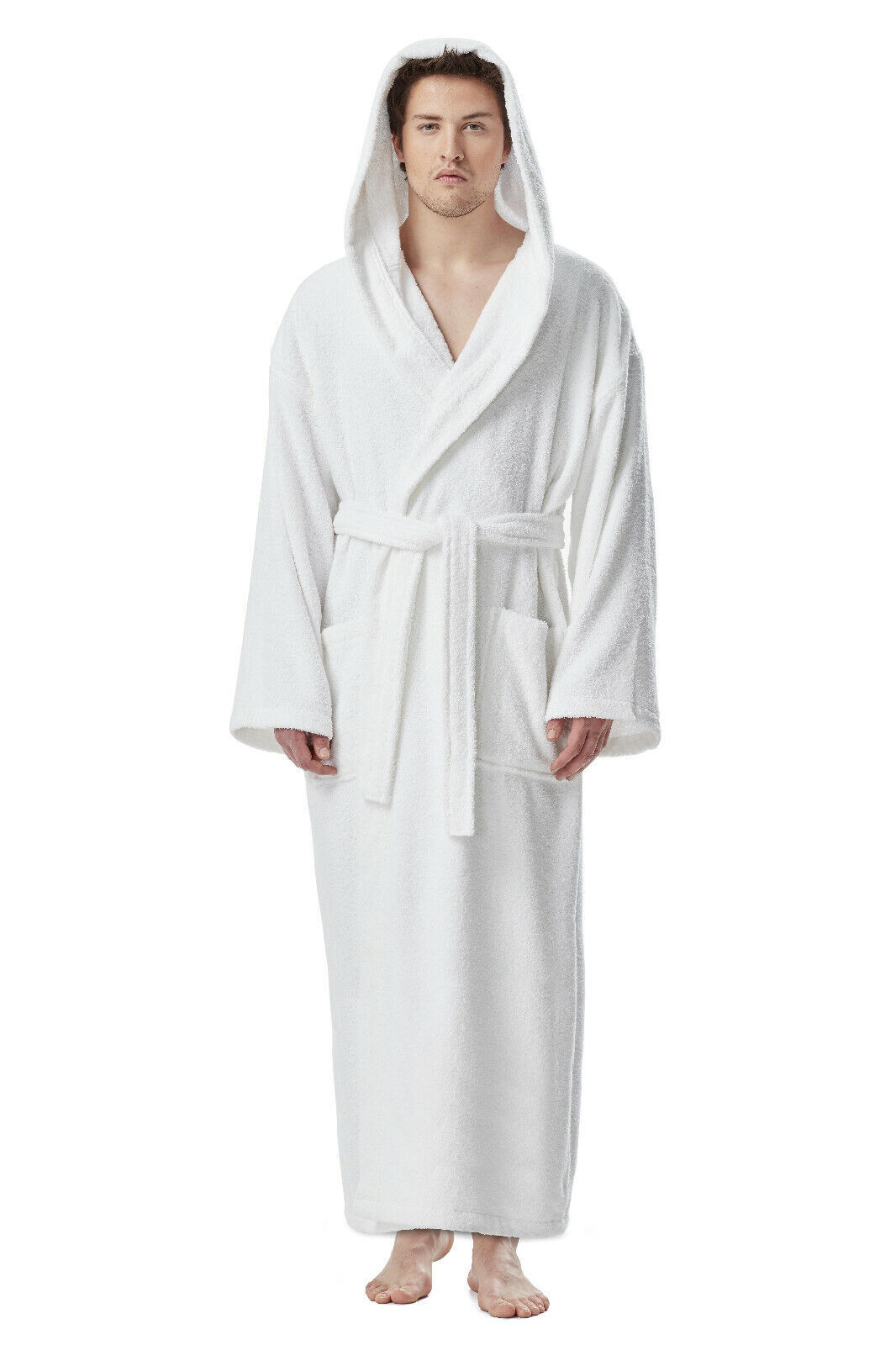 Men’s Long Hooded Ankle Length Turkish Cotton Bathrobe Robe