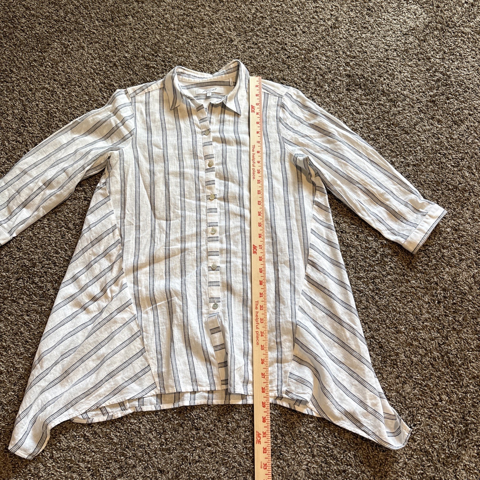 Foxcroft Linen Blend Tunic White/Blue Stripe Sz 8 Beachy Classic Asymmetrical