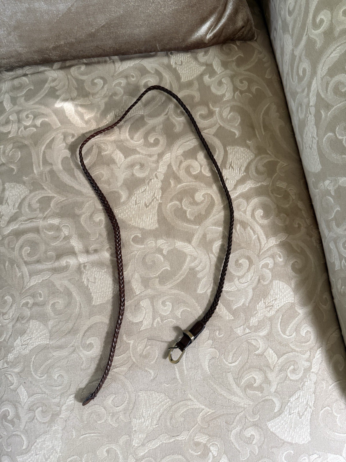Handmade Brown Braided Leather Slip belt Size M Unisex Snap Hook